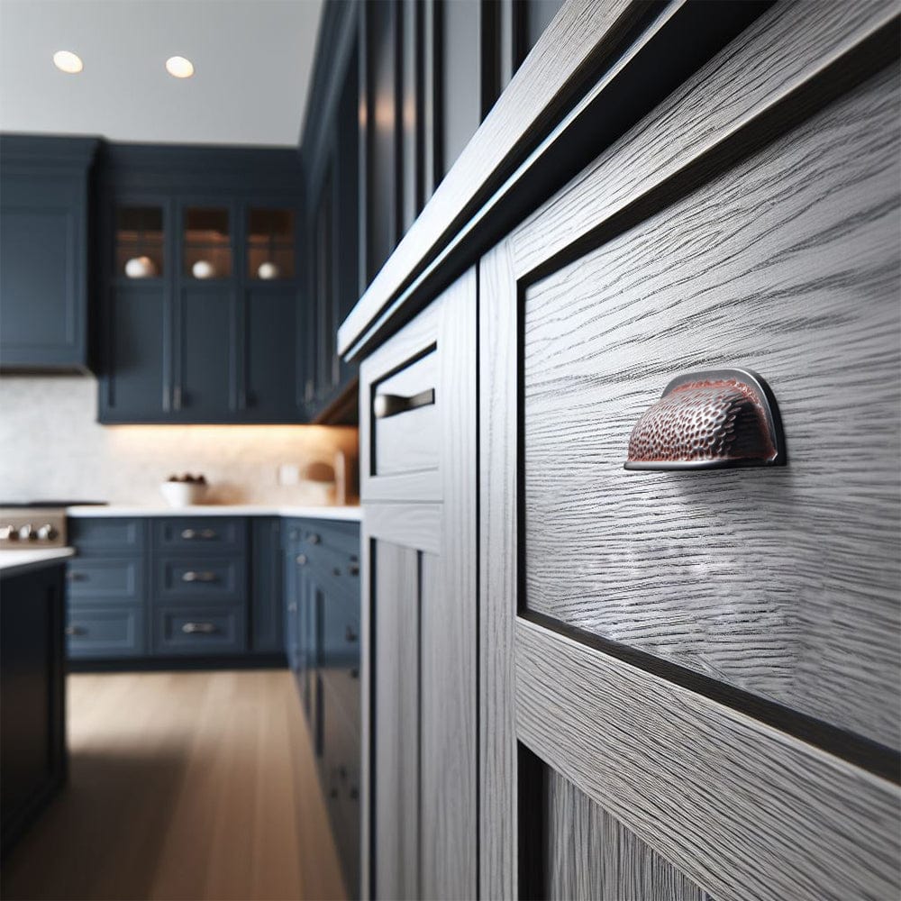 Goo-Ki Hammered Texture Cabinet Cup Pulls with Curved Edges Elegant Vintage Drawer Bin Handle for Kitchen