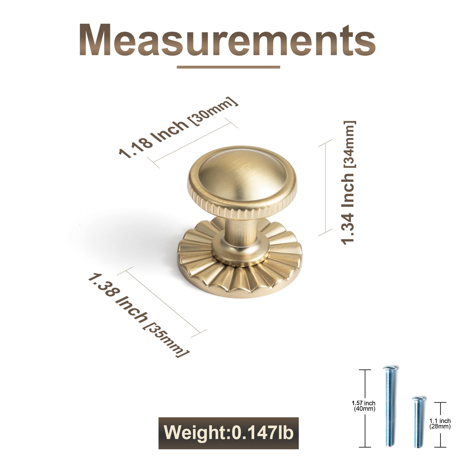 Goo-Ki Knurled Rim Round Cabinet Knobs, Solid Zinc Alloy Mushroom Drawer Knob for Cabinet Doors, Chest of Drawers