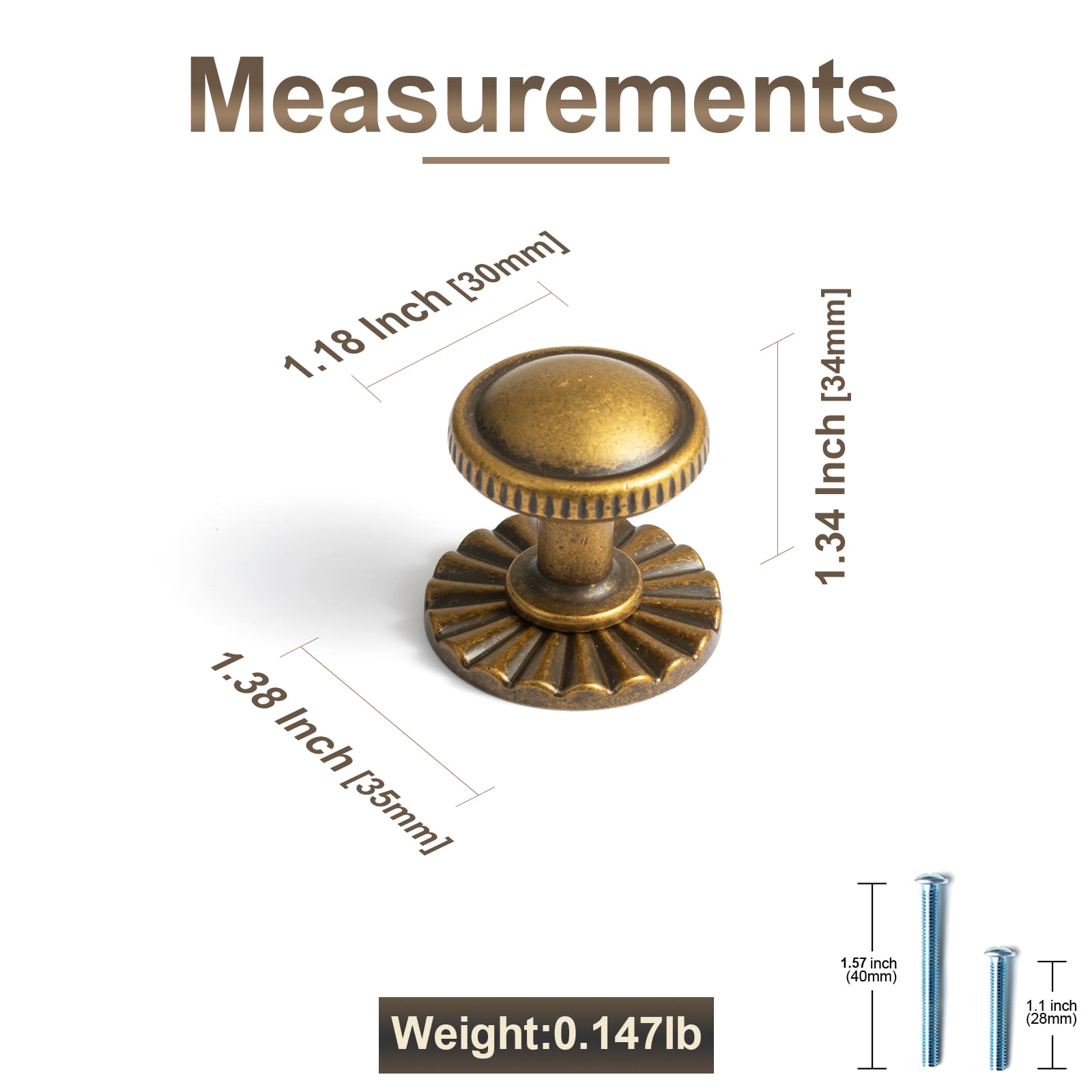 Goo-Ki Knurled Rim Round Cabinet Knobs, Solid Zinc Alloy Mushroom Drawer Knob for Cabinet Doors, Chest of Drawers