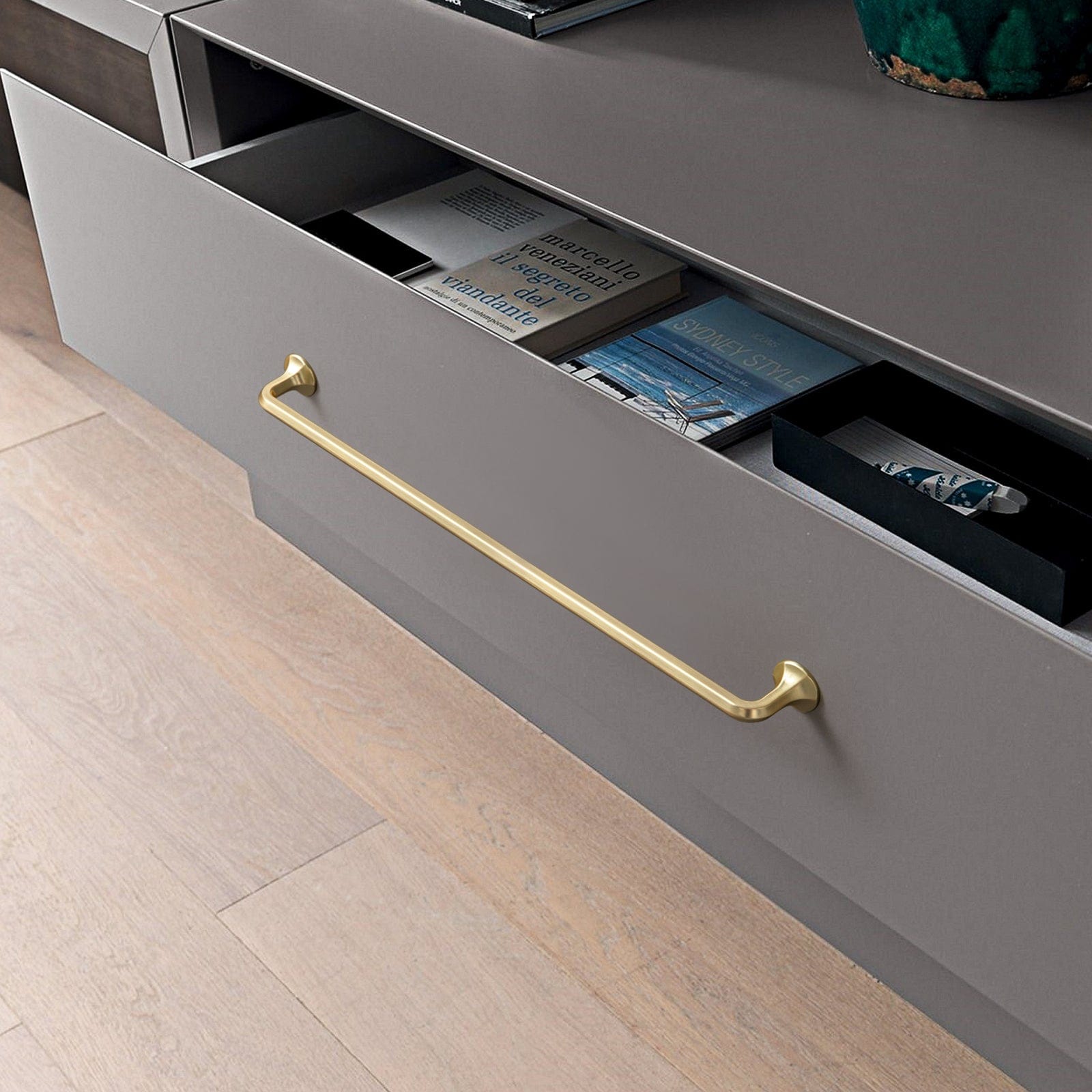 Goo-Ki Large Base Cabinet Handle Angled Bronze Drawer Pulls