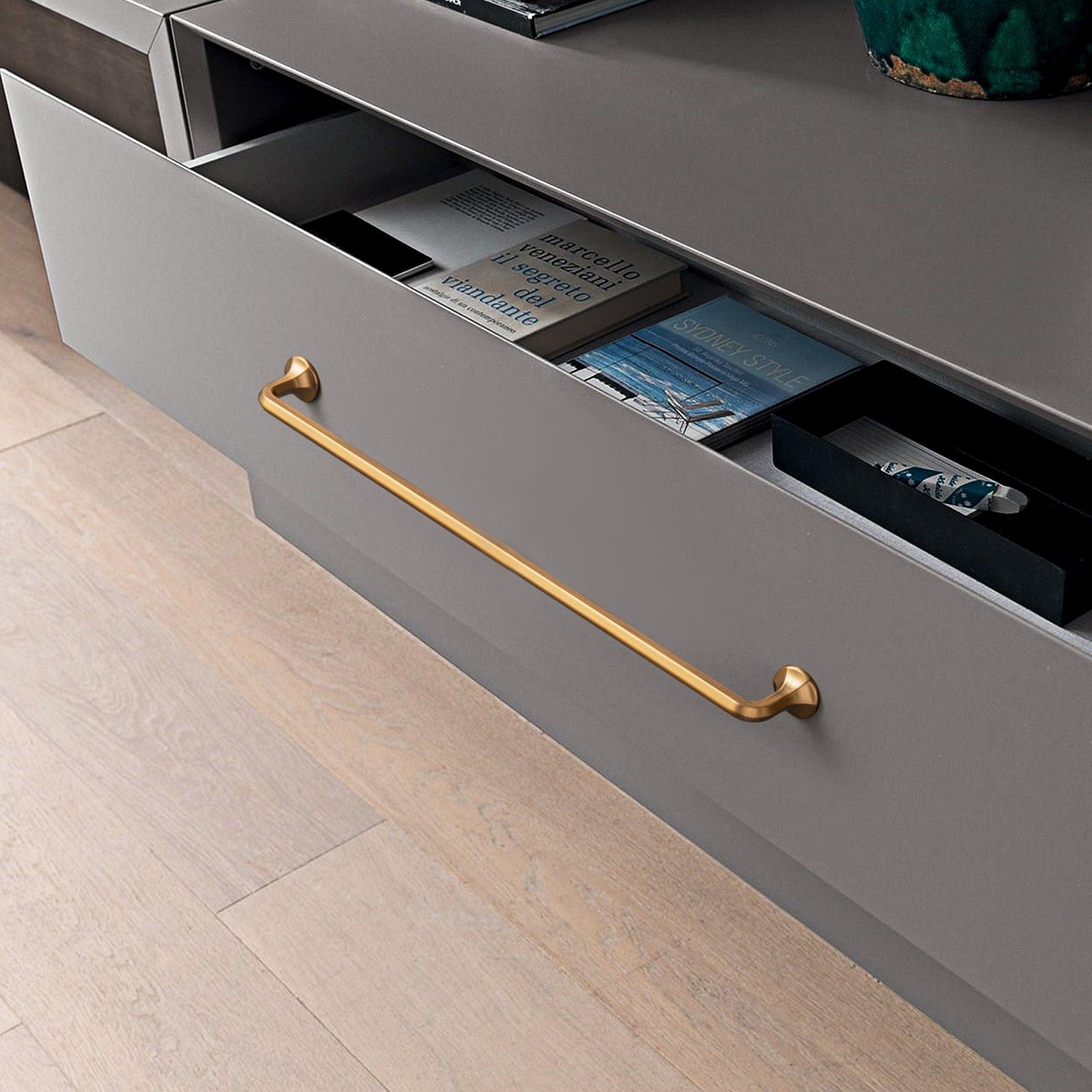 Goo-Ki Large Base Cabinet Handle Angled Bronze Drawer Pulls