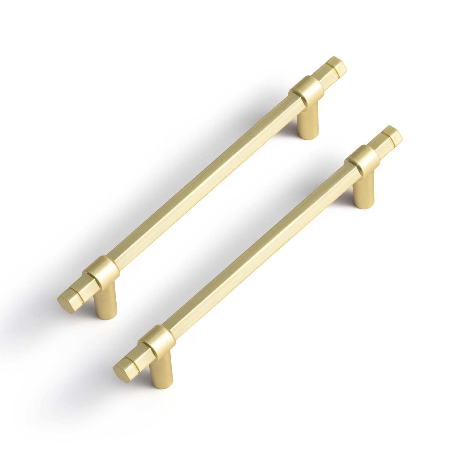 Goo-Ki Light Brushed Brass / 5'' Hole Center / 6 Pack 【Clearance Sale!】Hexagonal Cabinet Handles Solid Zinc Alloy Drawer Hardware Finger Pull