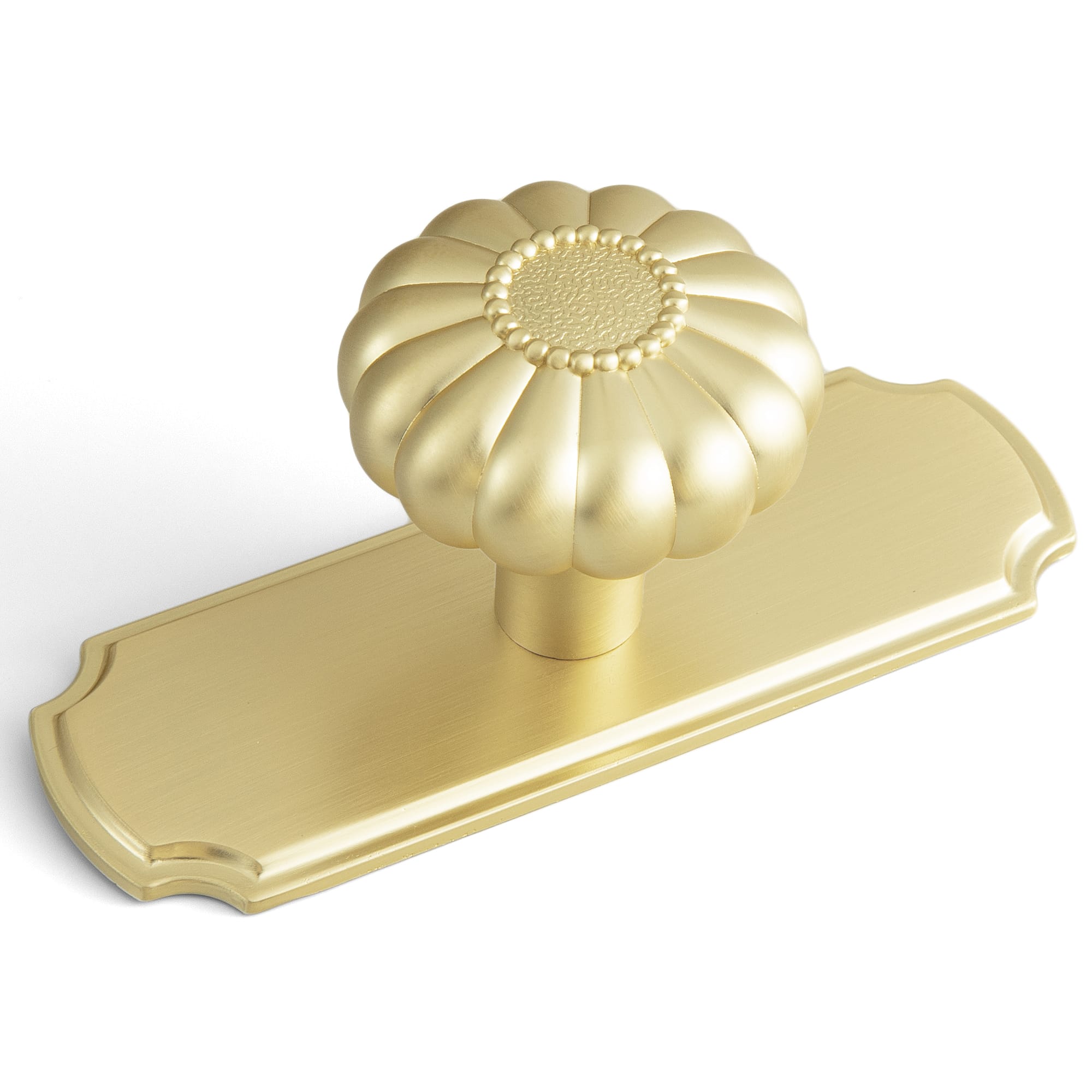 Goo-Ki Light Brushed Brass / Knob Plus with Back Plate 23293 / 6 Pack Pumpkin Shape Vintage Cabinet Knobs 1.25 Inch Diameter Drawer Knobs