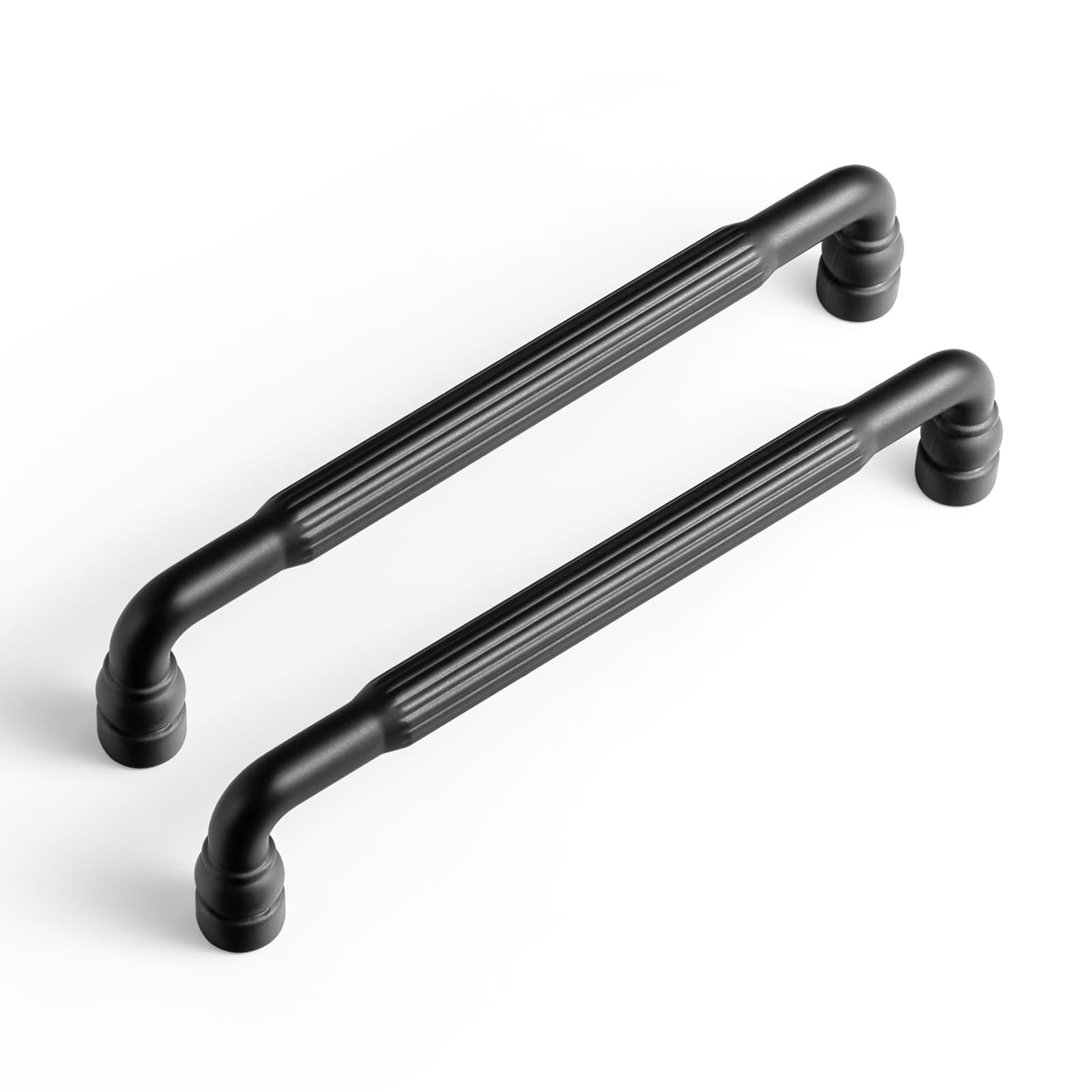 Goo-Ki Matte Black / 5'' Hole Center / 6 Pack Industrial Decorative Cabinet Pulls Unique L-shaped Drawer Handles with Textured Grip