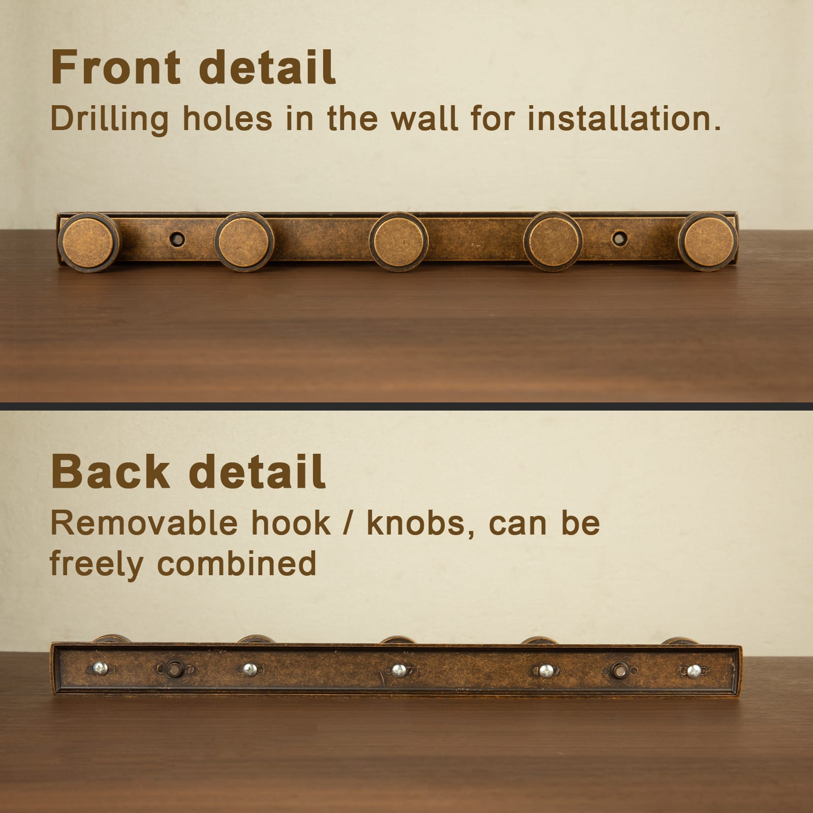 Goo-Ki Minimalist Round Knob Zinc Alloy Coat Hook Rail, Wall Mounted Robe Hanger for Coats, Towels & Accessories