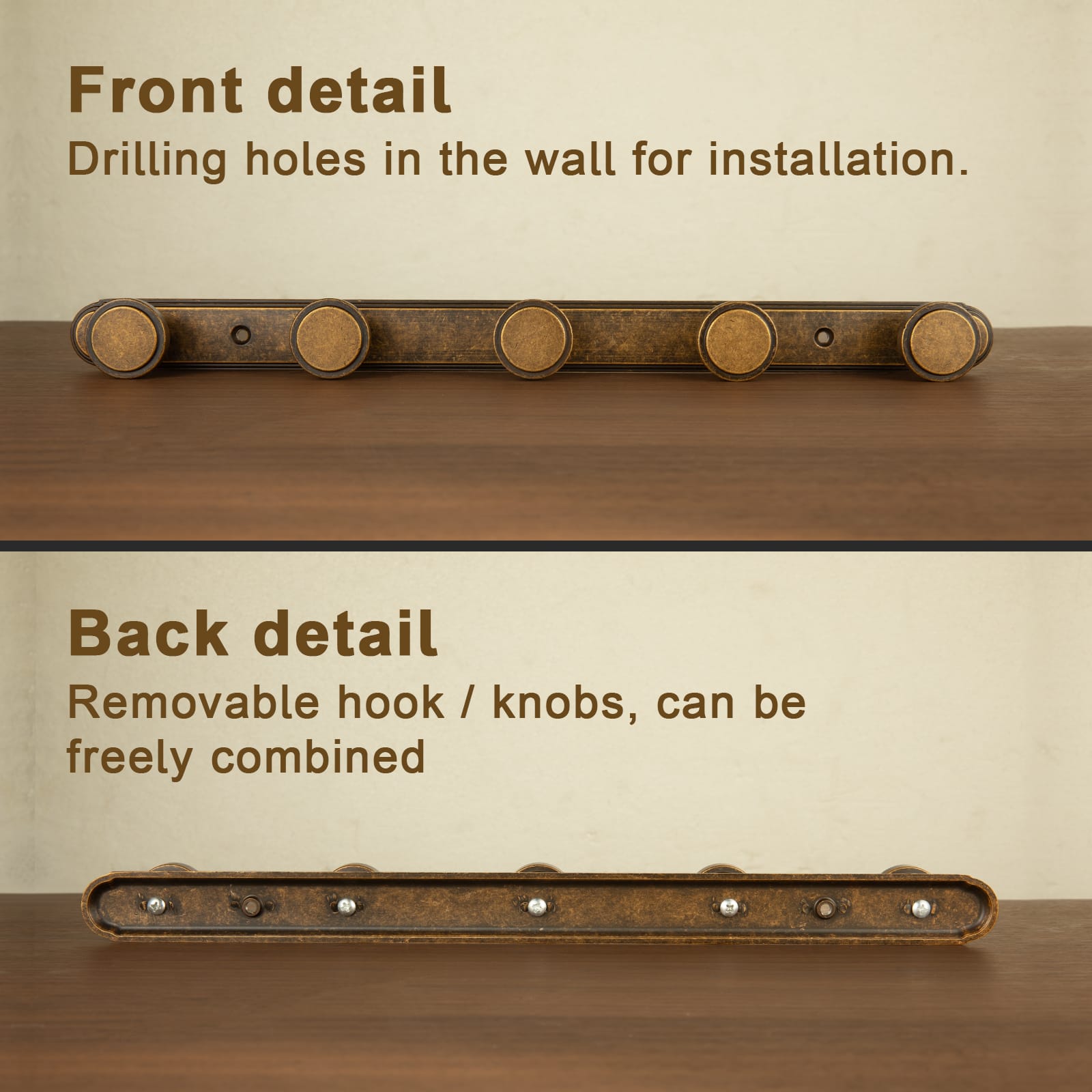 Goo-Ki Minimalist Round Knob Zinc Alloy Coat Hook Rail, Wall Mounted Robe Hanger for Coats, Towels & Accessories