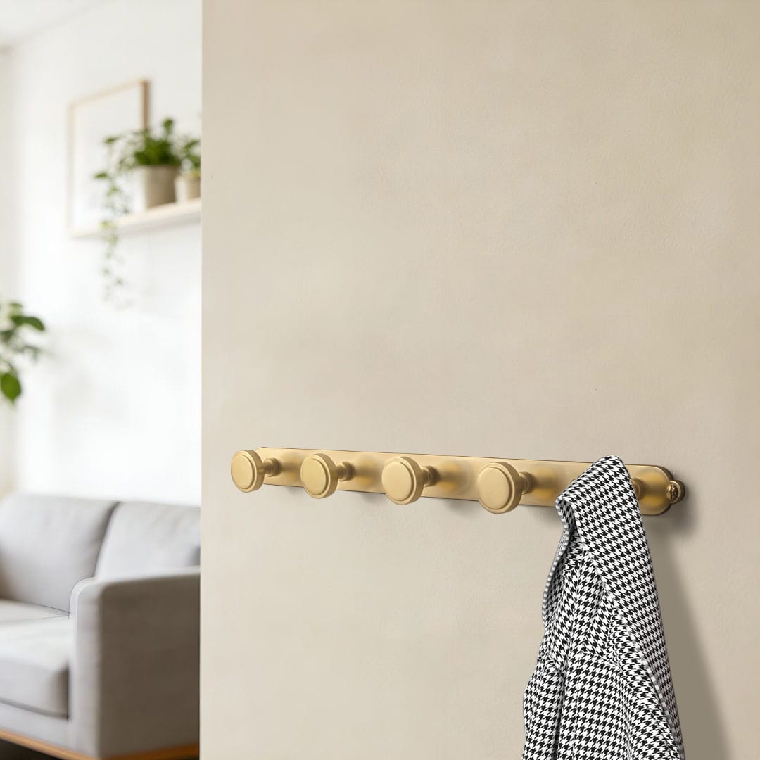 Goo-Ki Minimalist Round Knob Zinc Alloy Coat Hook Rail, Wall Mounted Robe Hanger for Coats, Towels & Accessories