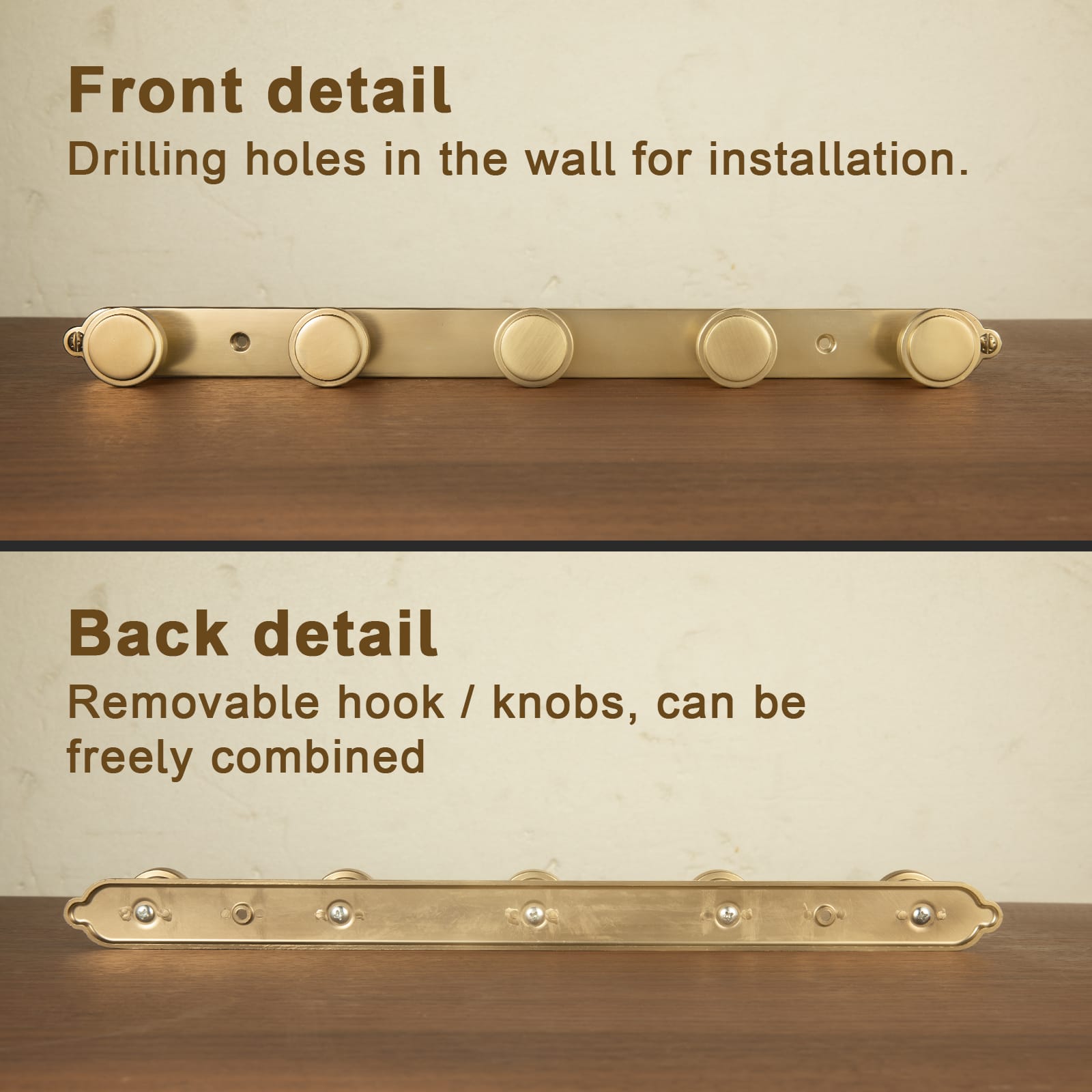 Goo-Ki Minimalist Round Knob Zinc Alloy Coat Hook Rail, Wall Mounted Robe Hanger for Coats, Towels & Accessories