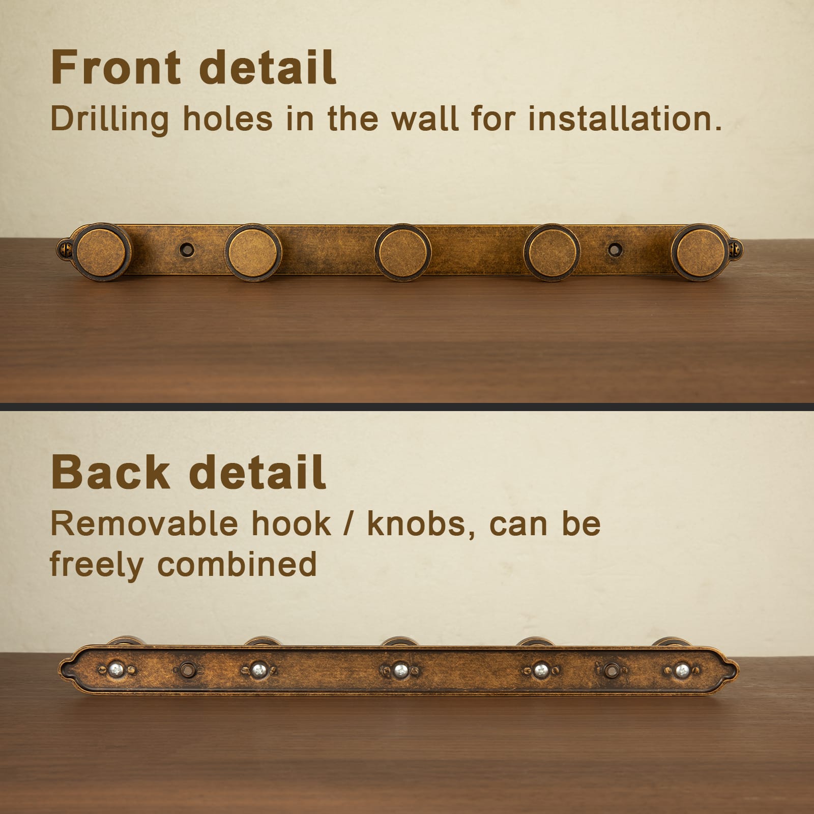 Goo-Ki Minimalist Round Knob Zinc Alloy Coat Hook Rail, Wall Mounted Robe Hanger for Coats, Towels & Accessories