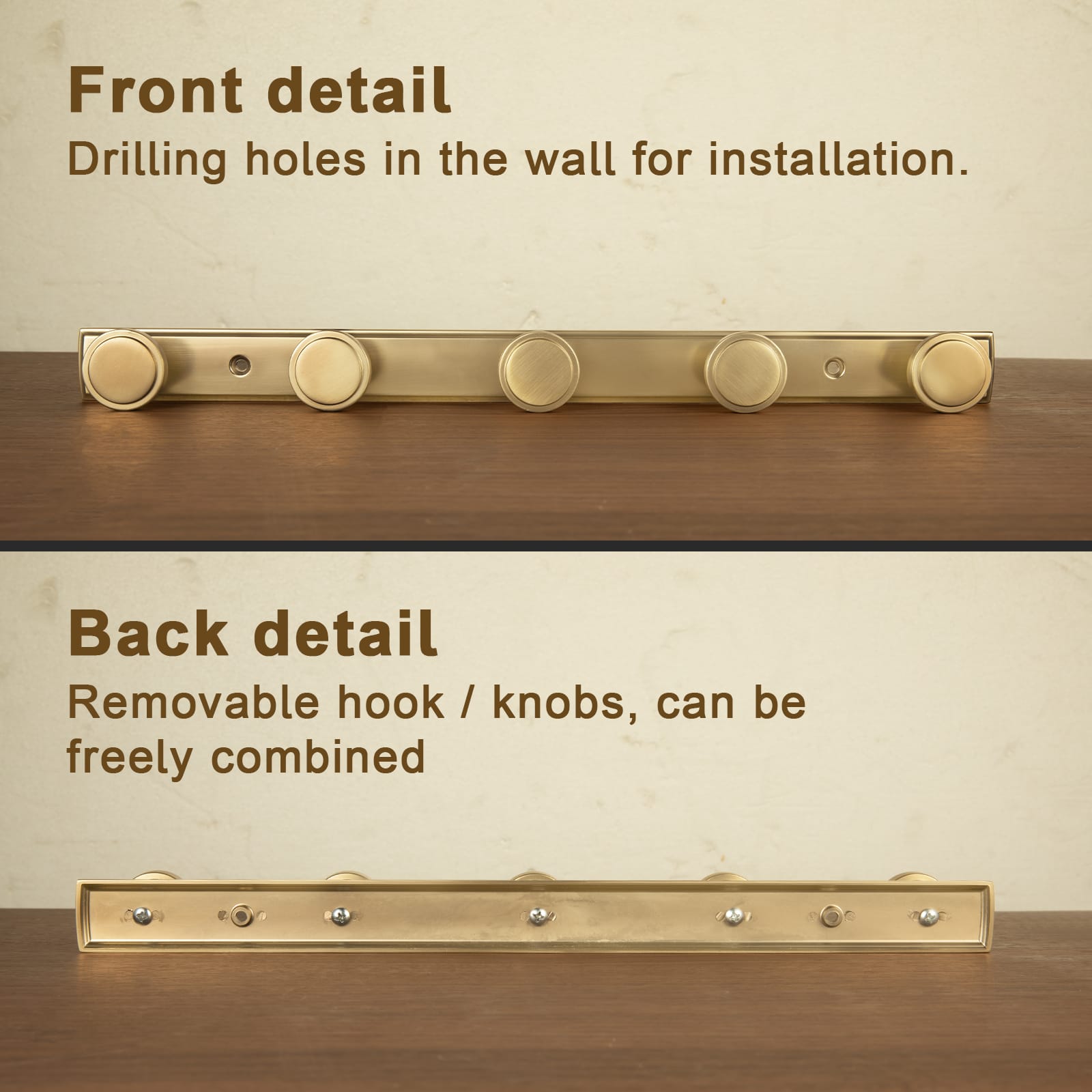 Goo-Ki Minimalist Round Knob Zinc Alloy Coat Hook Rail, Wall Mounted Robe Hanger for Coats, Towels & Accessories