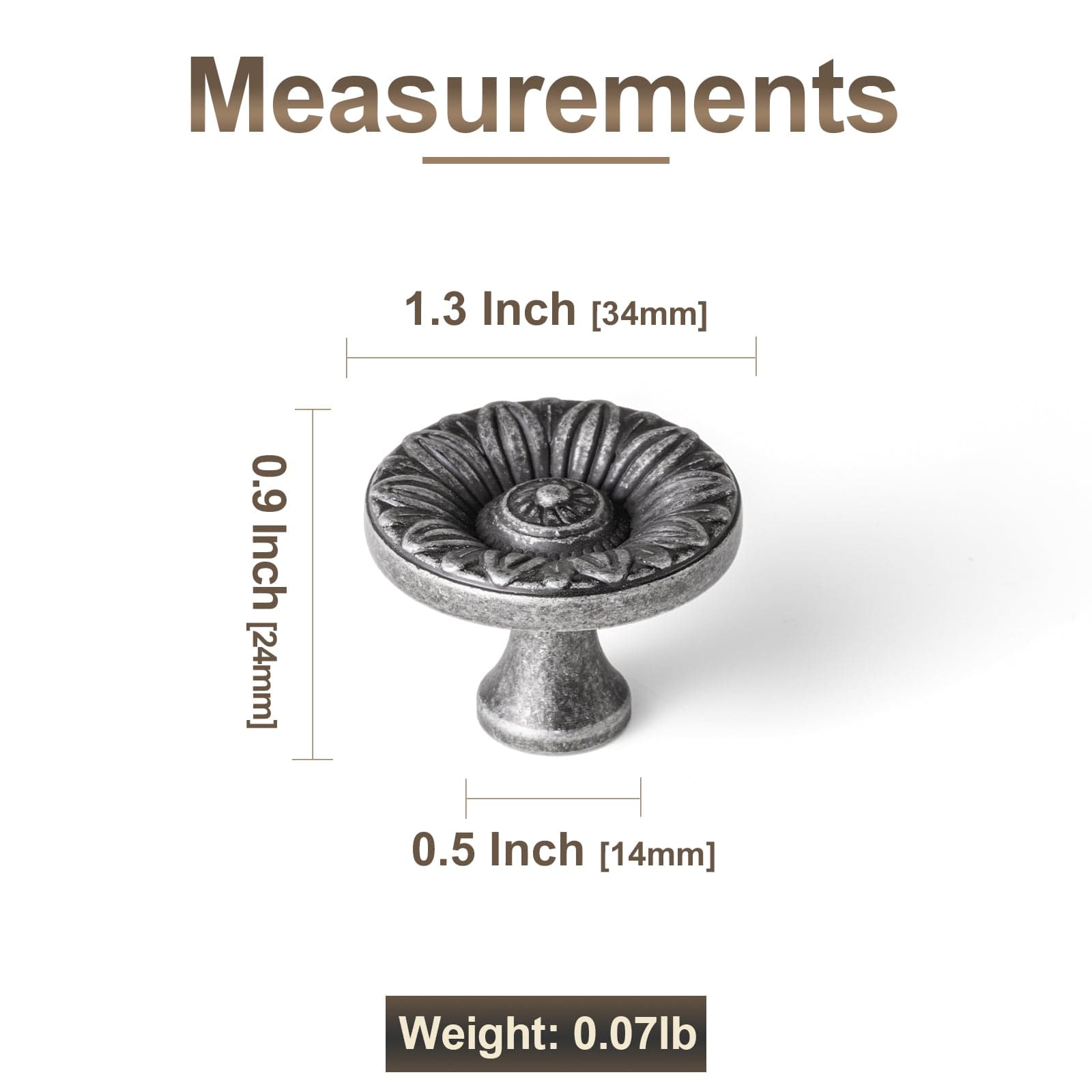 Goo-Ki Ornate Sunflower Embossed Cabinet Knobs Distressed Multi-Tone Zinc Alloy Furniture Hardware