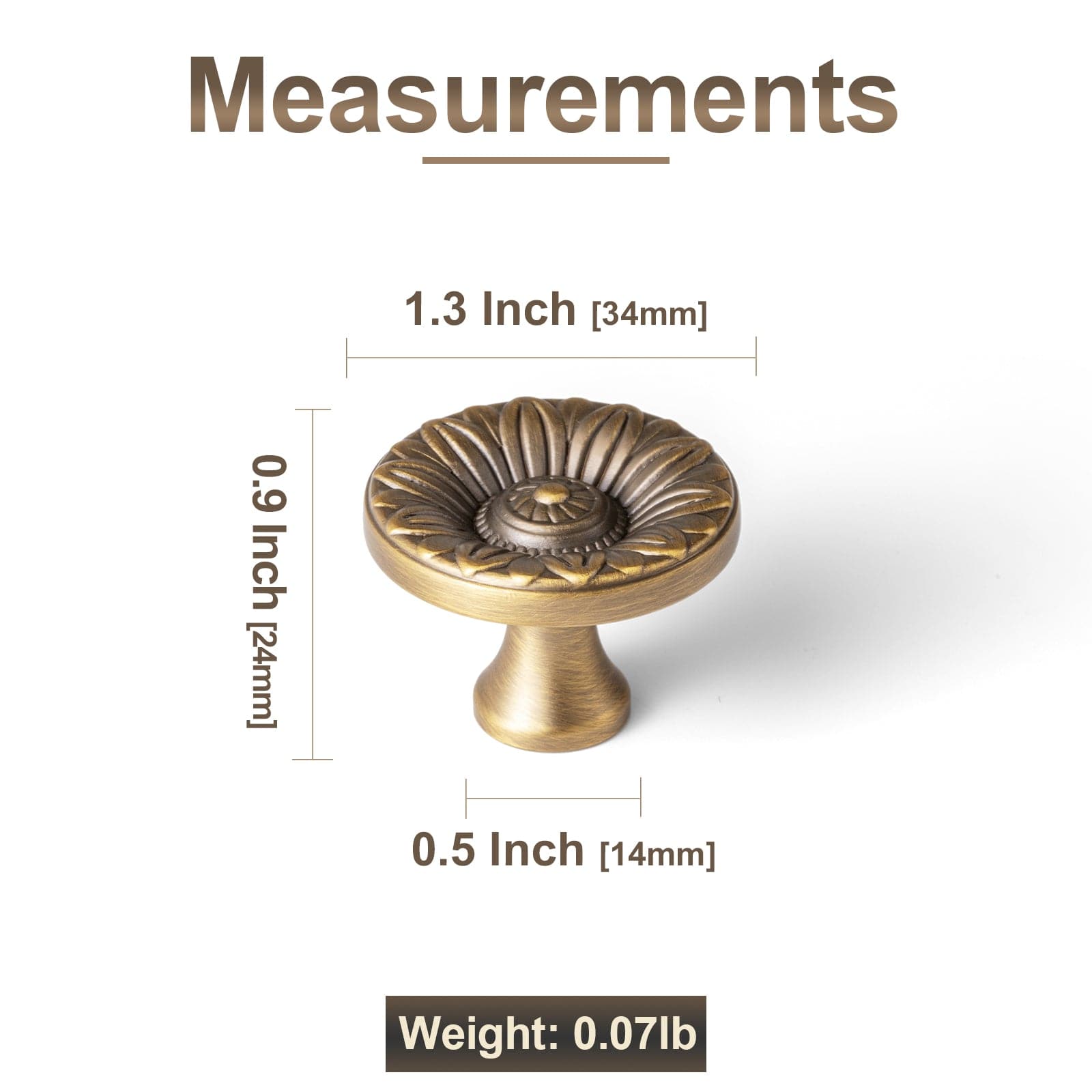 Goo-Ki Ornate Sunflower Embossed Cabinet Knobs Distressed Multi-Tone Zinc Alloy Furniture Hardware