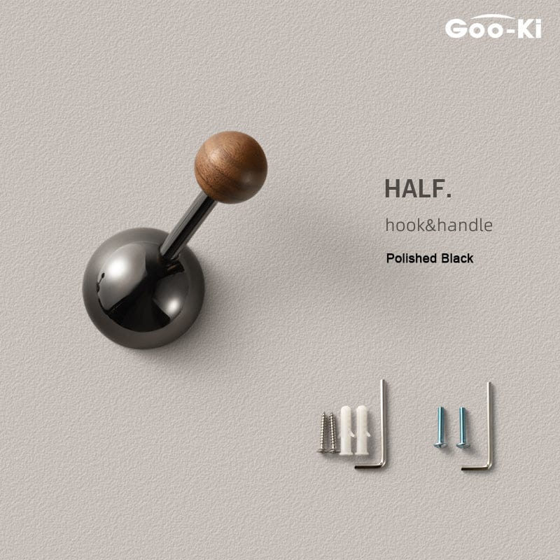 Goo-Ki Polished Black / 1 Pack Multifunctional Semicircle Black Walnut Coat Hook & Cabinet Hardware