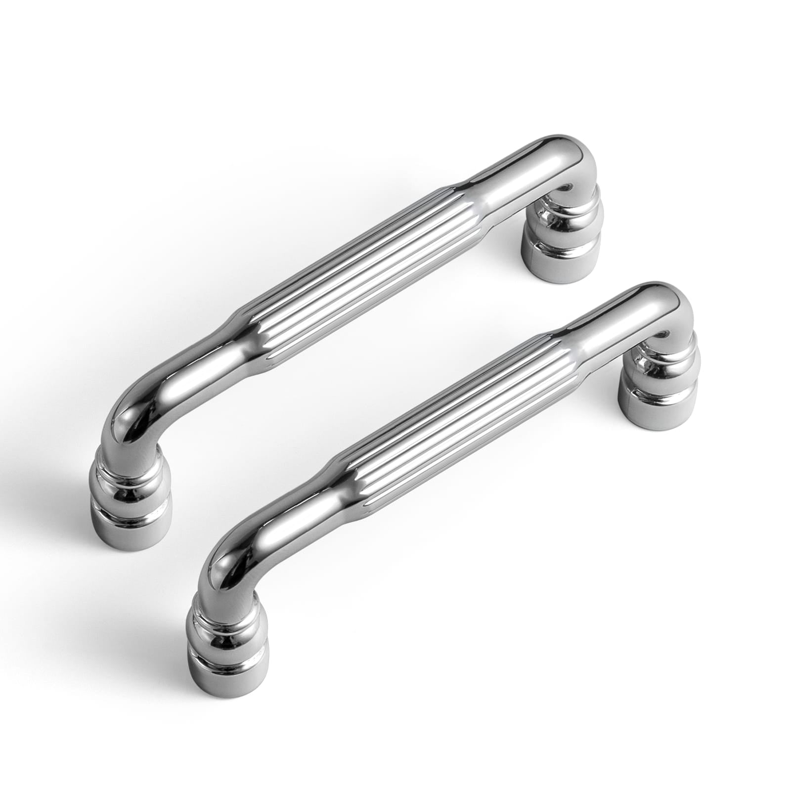 Goo-Ki Polished Chrome / 3'' Hole Center / 6 Pack Industrial Decorative Cabinet Pulls Unique L-shaped Drawer Handles with Textured Grip