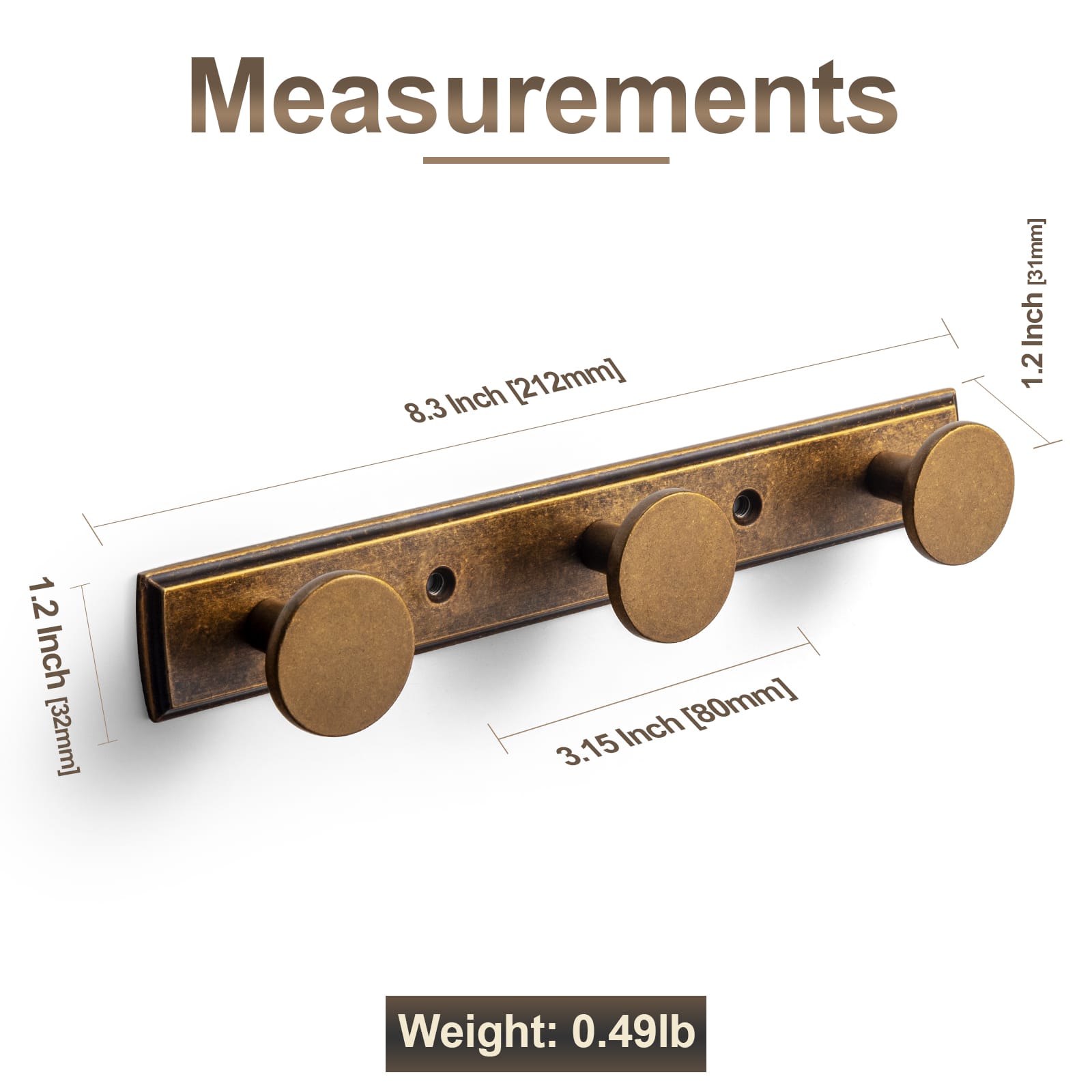 Goo-Ki Retro Zinc Alloy Multi-Hook Coat Rail, Heavy-Duty Round Knob Wall Hanger for Clothes, Hats, Towels, Ideal for Hallway & Closet