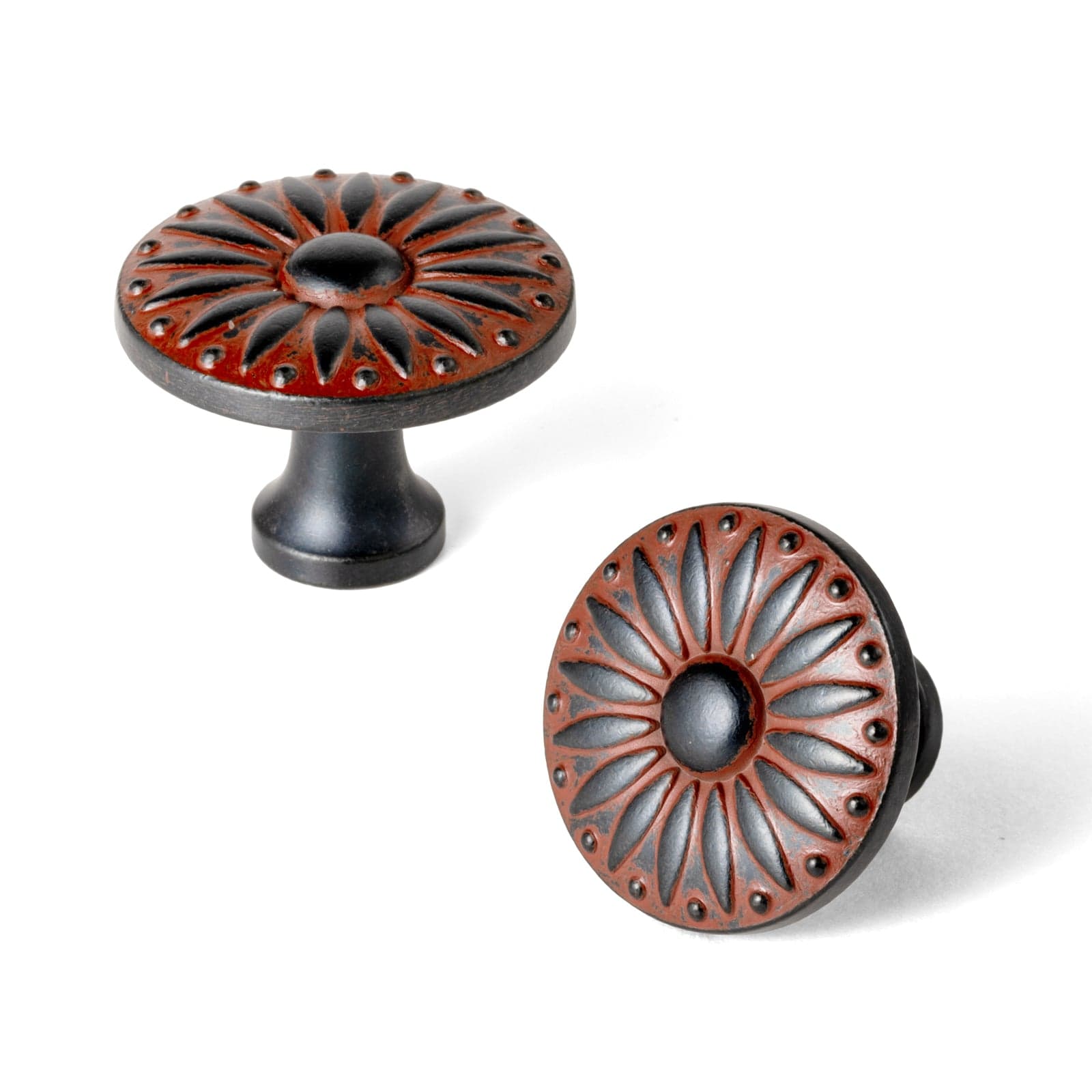 Goo-Ki Rust Red / Knob / 6 Pack Sunflower Floral Embossed Cabinet Knobs Assorted Distressed Zinc Alloy Furniture Hardware