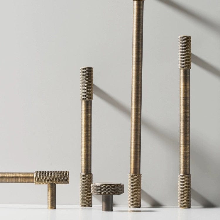 Threaded Kitchen Handles Satin Brass Knurled Cabinet Handles T Bar Drawer Pulls