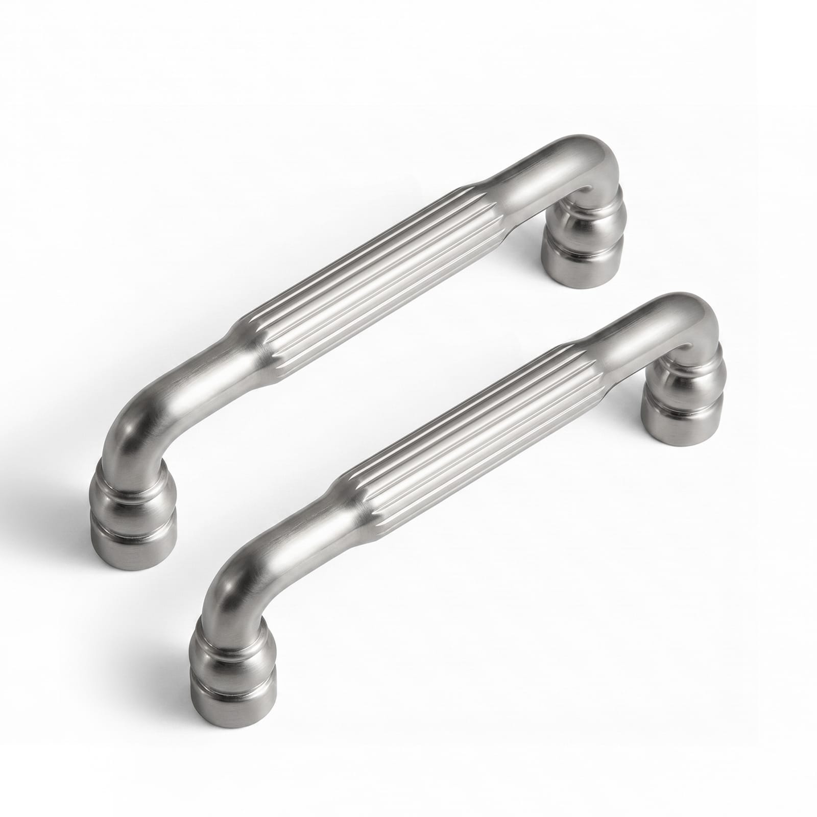 Goo-Ki Satin Nickel / 3'' Hole Center / 6 Pack Industrial Decorative Cabinet Pulls Unique L-shaped Drawer Handles with Textured Grip