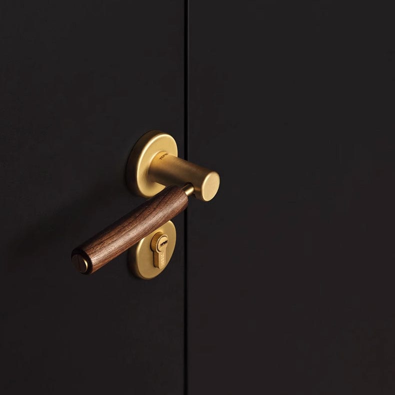 Goo-Ki Soild Brass Mute Door Lock Black Walnut Door Lock Handle Anti-theft Gate Lock