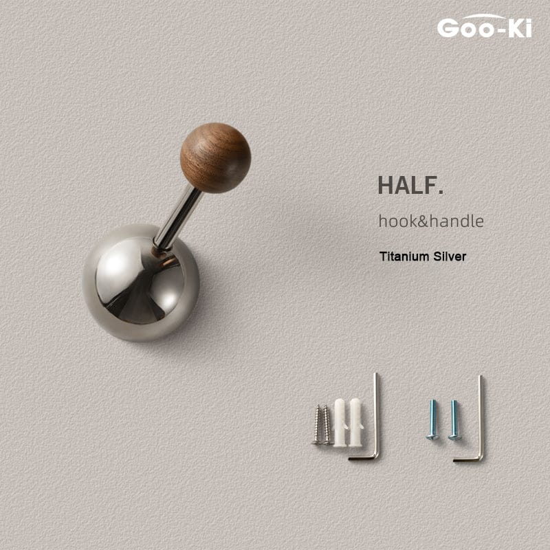Goo-Ki Titanium Silver / 1 Pack Multifunctional Semicircle Black Walnut Coat Hook & Cabinet Hardware