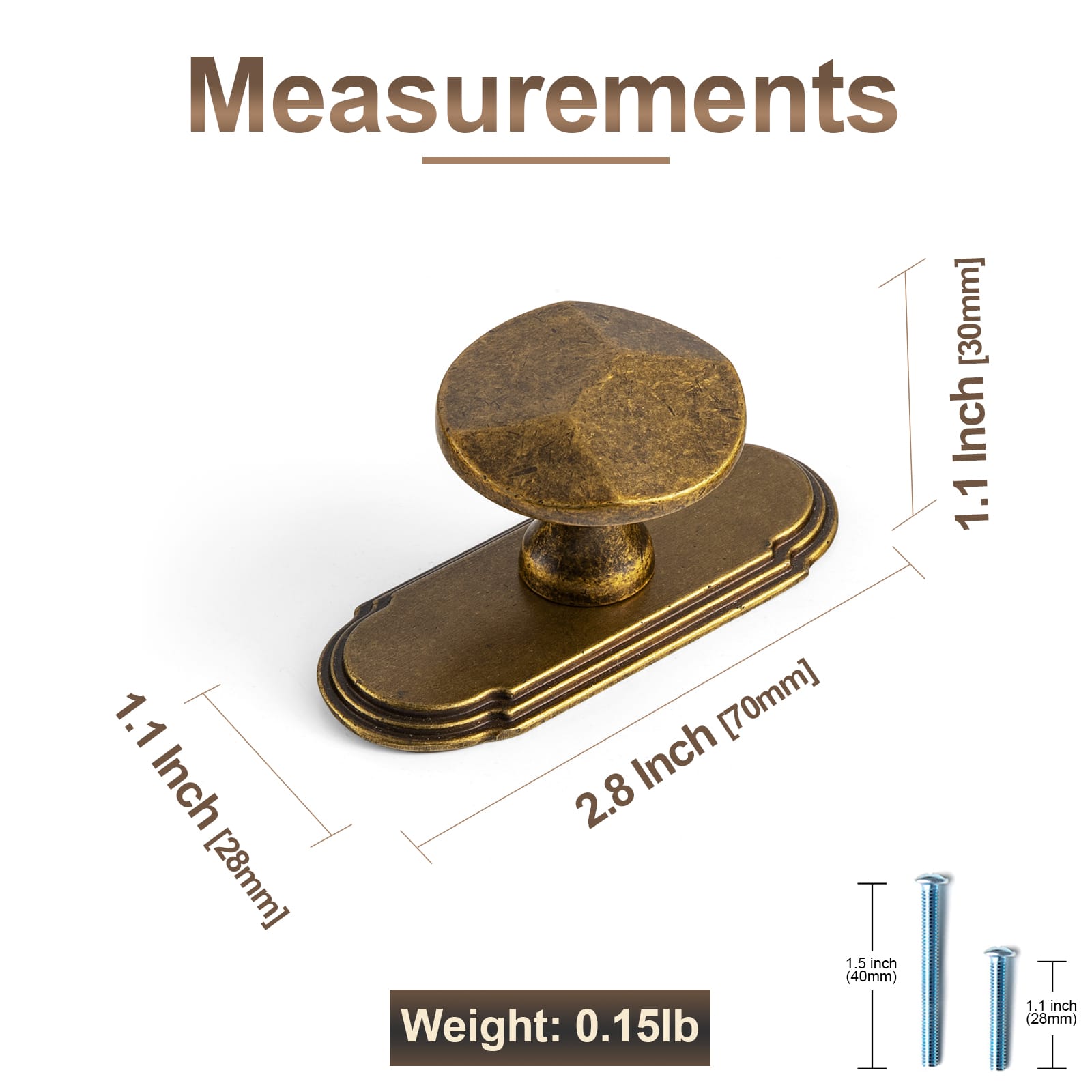 Goo-Ki Traditional Aged Bronze Zinc Alloy Cabinet Knob, Elegant Round Knob with Decorative Back Plate for Kitchen & Bathroom Cabinets