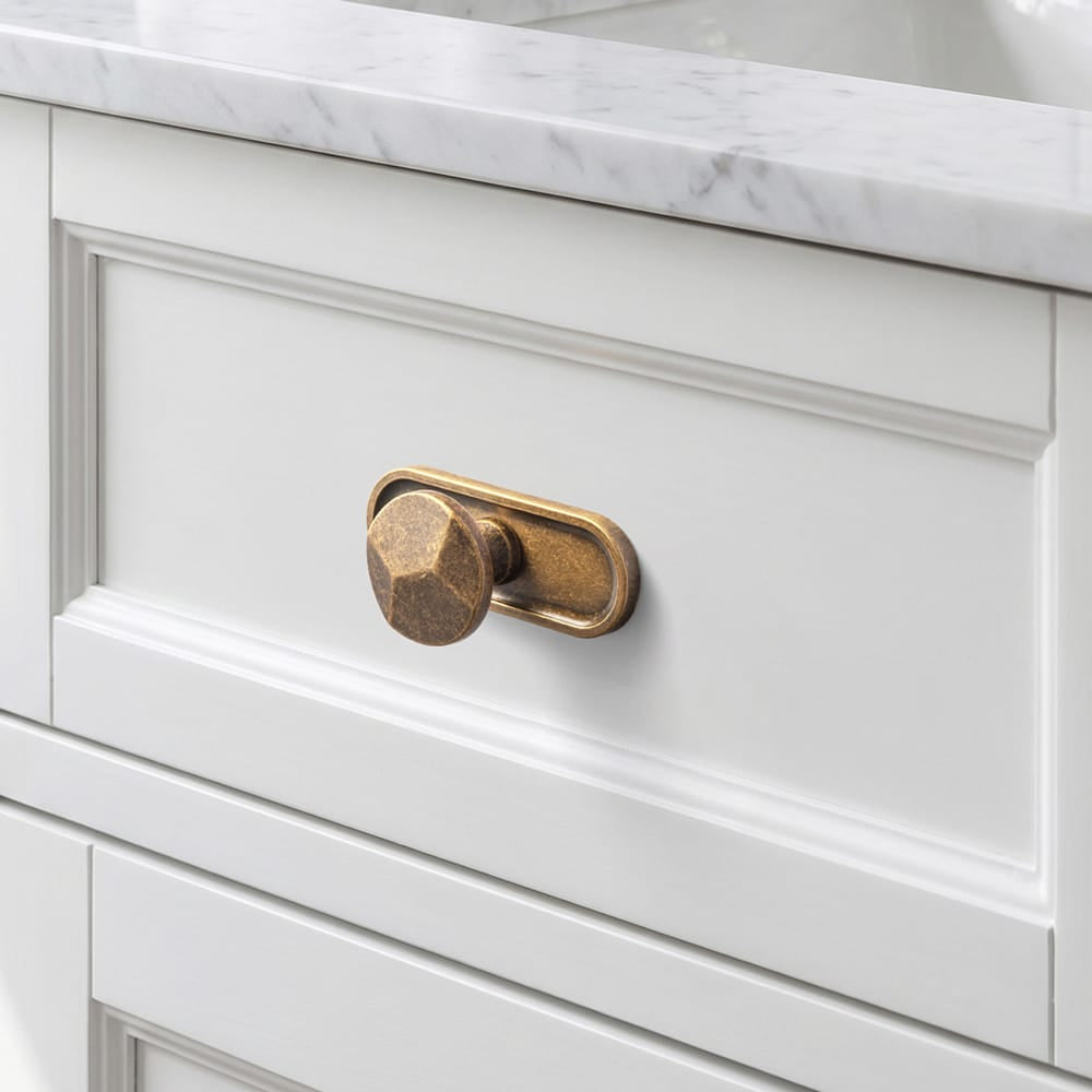Goo-Ki Traditional Aged Bronze Zinc Alloy Cabinet Knob, Elegant Round Knob with Decorative Back Plate for Kitchen & Bathroom Cabinets