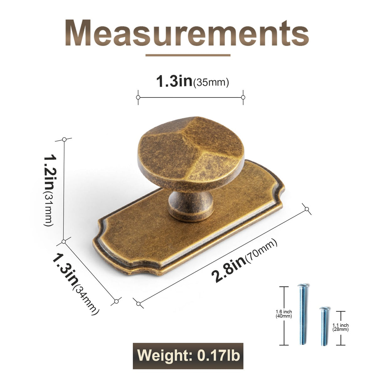 Goo-Ki Traditional Aged Bronze Zinc Alloy Cabinet Knob, Elegant Round Knob with Decorative Back Plate for Kitchen & Bathroom Cabinets