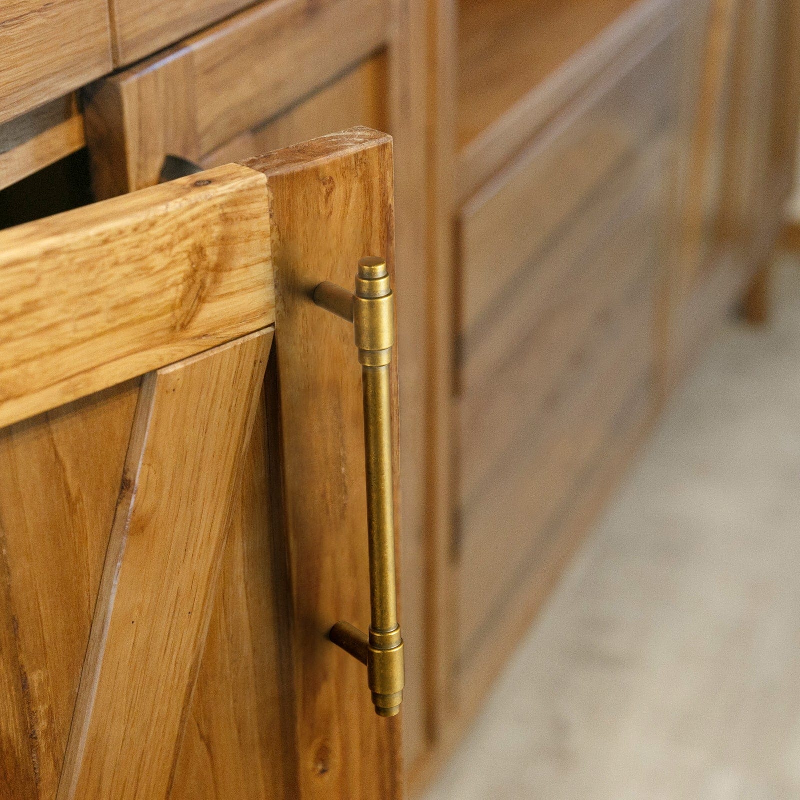 Goo-Ki Vintage Brass Drawer Handles with Unique Geometric T - Shape