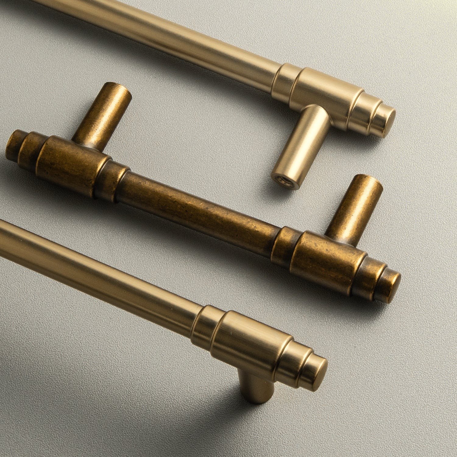 Goo-Ki Vintage Brass Drawer Handles with Unique Geometric T - Shape