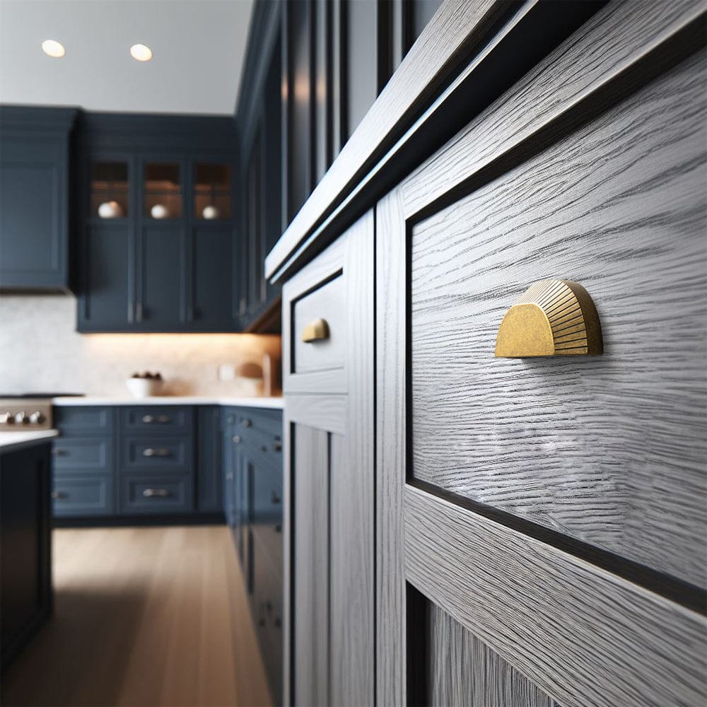 Goo-Ki Vintage Brass Half-moon Cabinet Cup Pulls Unique Grooved Texture for Home Decor