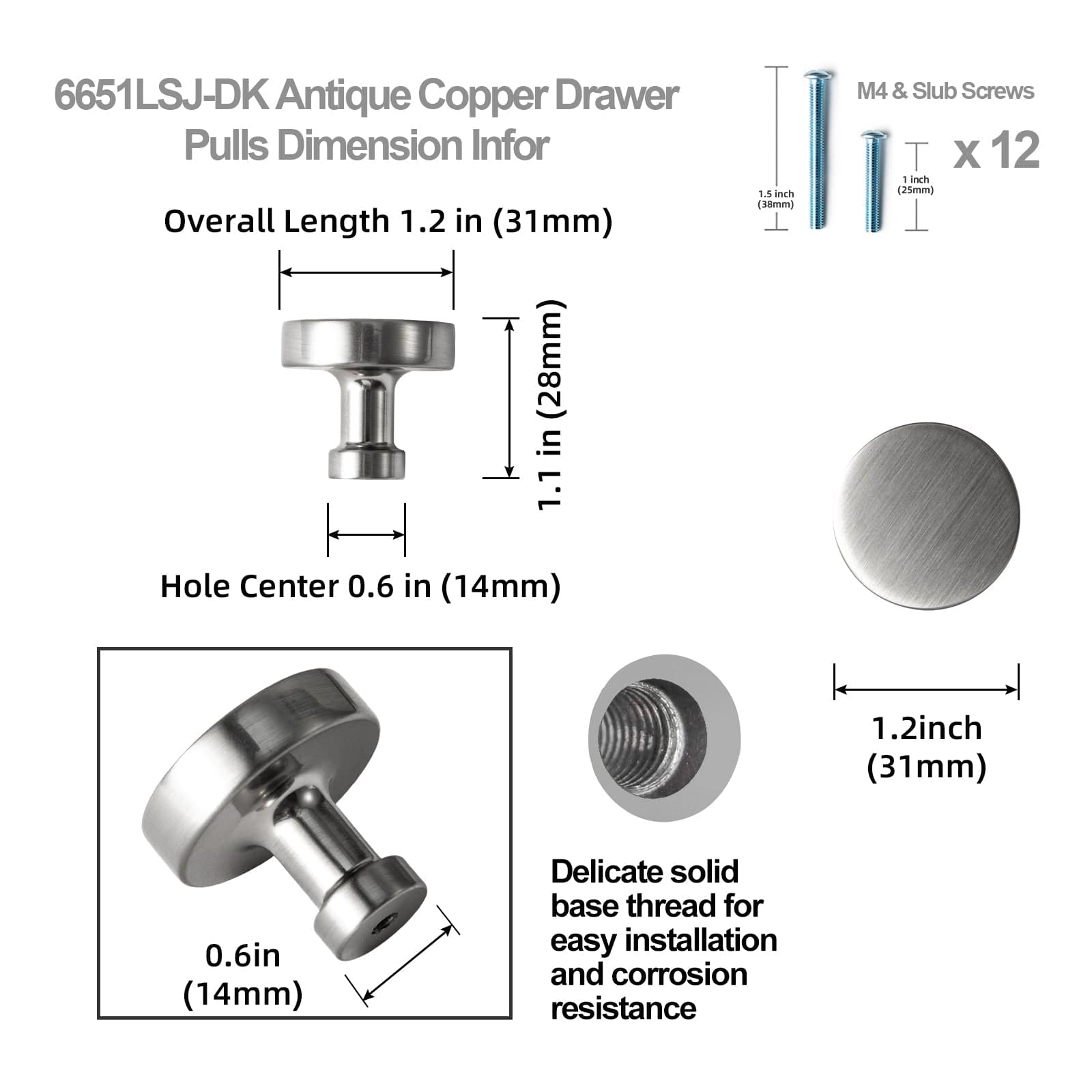 Goo-Ki Vintage Brass Zinc Alloy Cabinet Knob with Back Plate Single Hole Center Kitchen Hardware