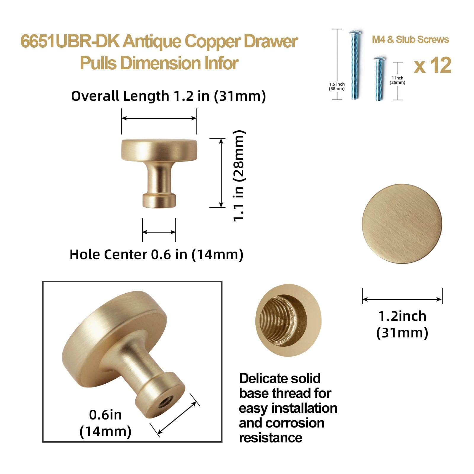 Goo-Ki Vintage Brass Zinc Alloy Cabinet Knob with Back Plate Single Hole Center Kitchen Hardware