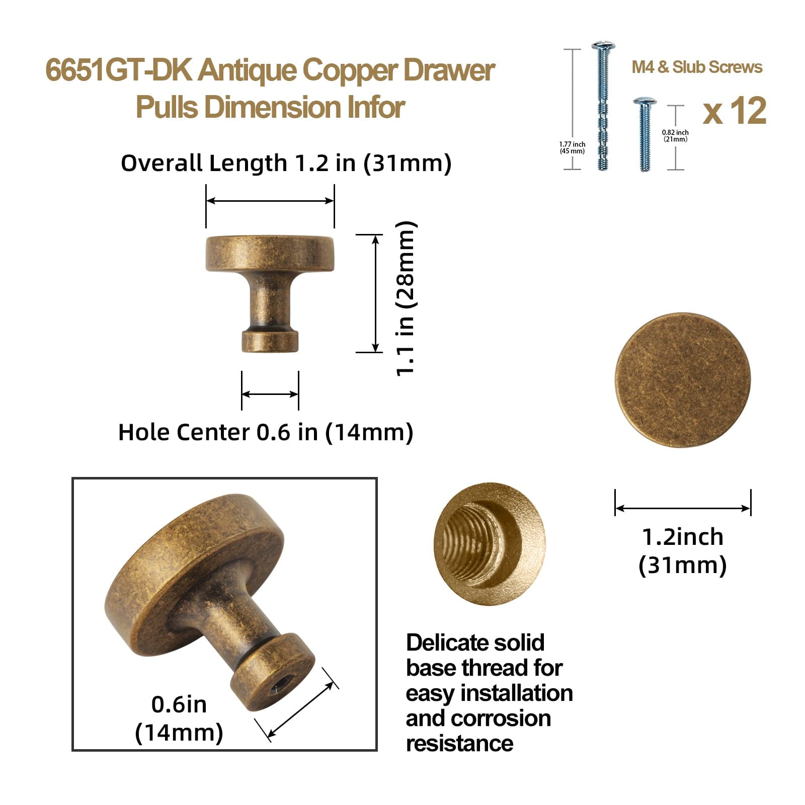 Goo-Ki Vintage Brass Zinc Alloy Cabinet Knob with Back Plate Single Hole Center Kitchen Hardware