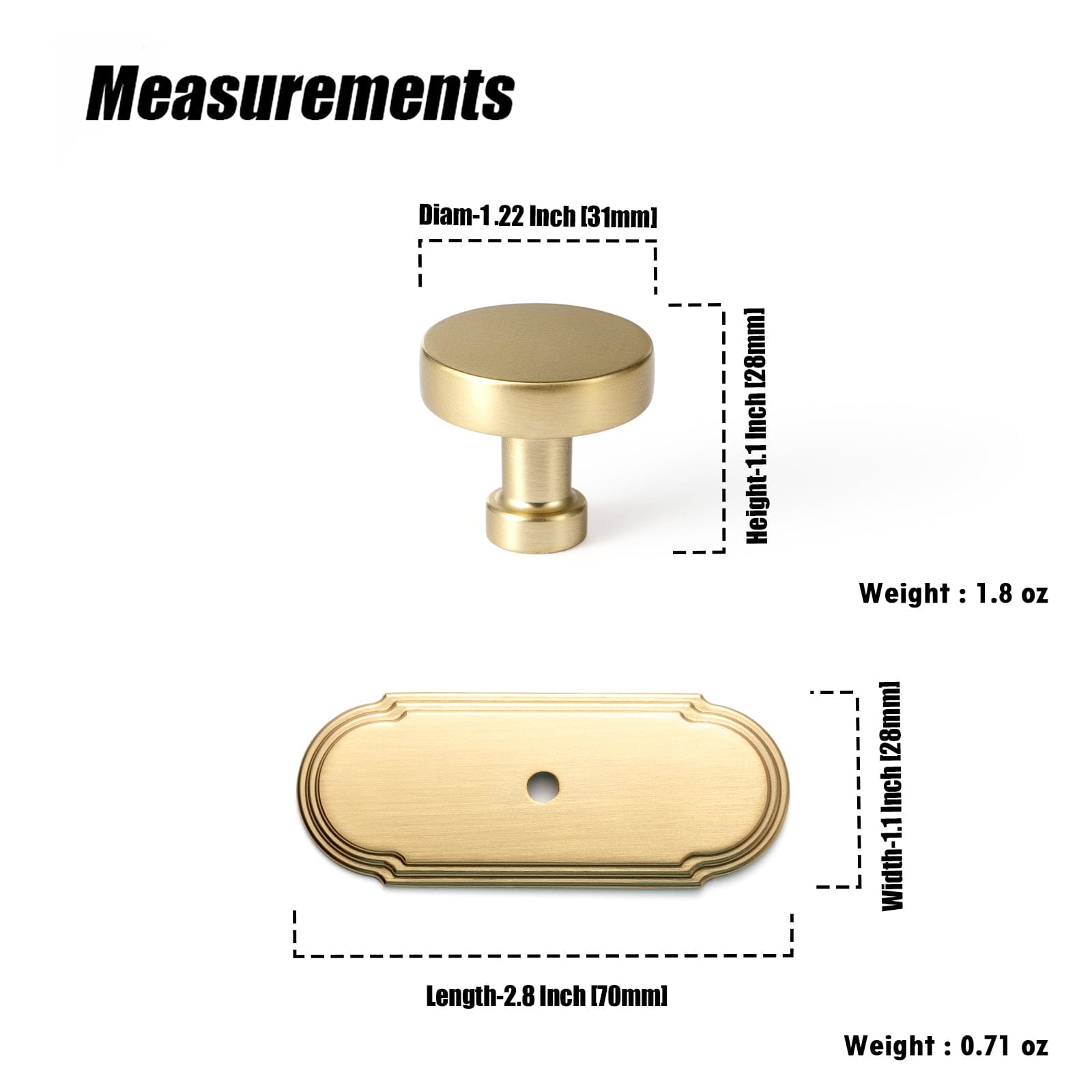 Goo-Ki Vintage Brass Zinc Alloy Cabinet Knob with Back Plate Single Hole Center Kitchen Hardware