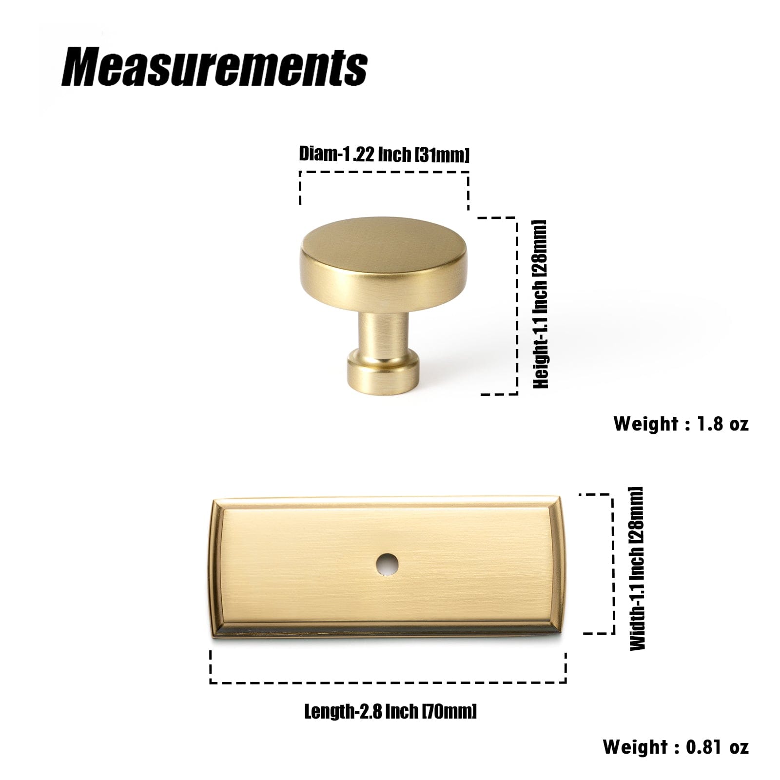 Goo-Ki Vintage Brass Zinc Alloy Cabinet Knob with Back Plate Single Hole Center Kitchen Hardware