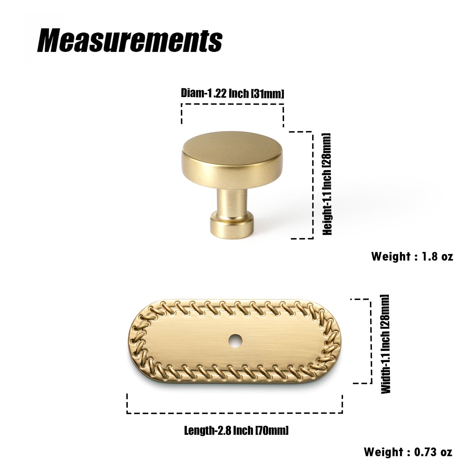 Goo-Ki Vintage Brass Zinc Alloy Cabinet Knob with Back Plate Single Hole Center Kitchen Hardware