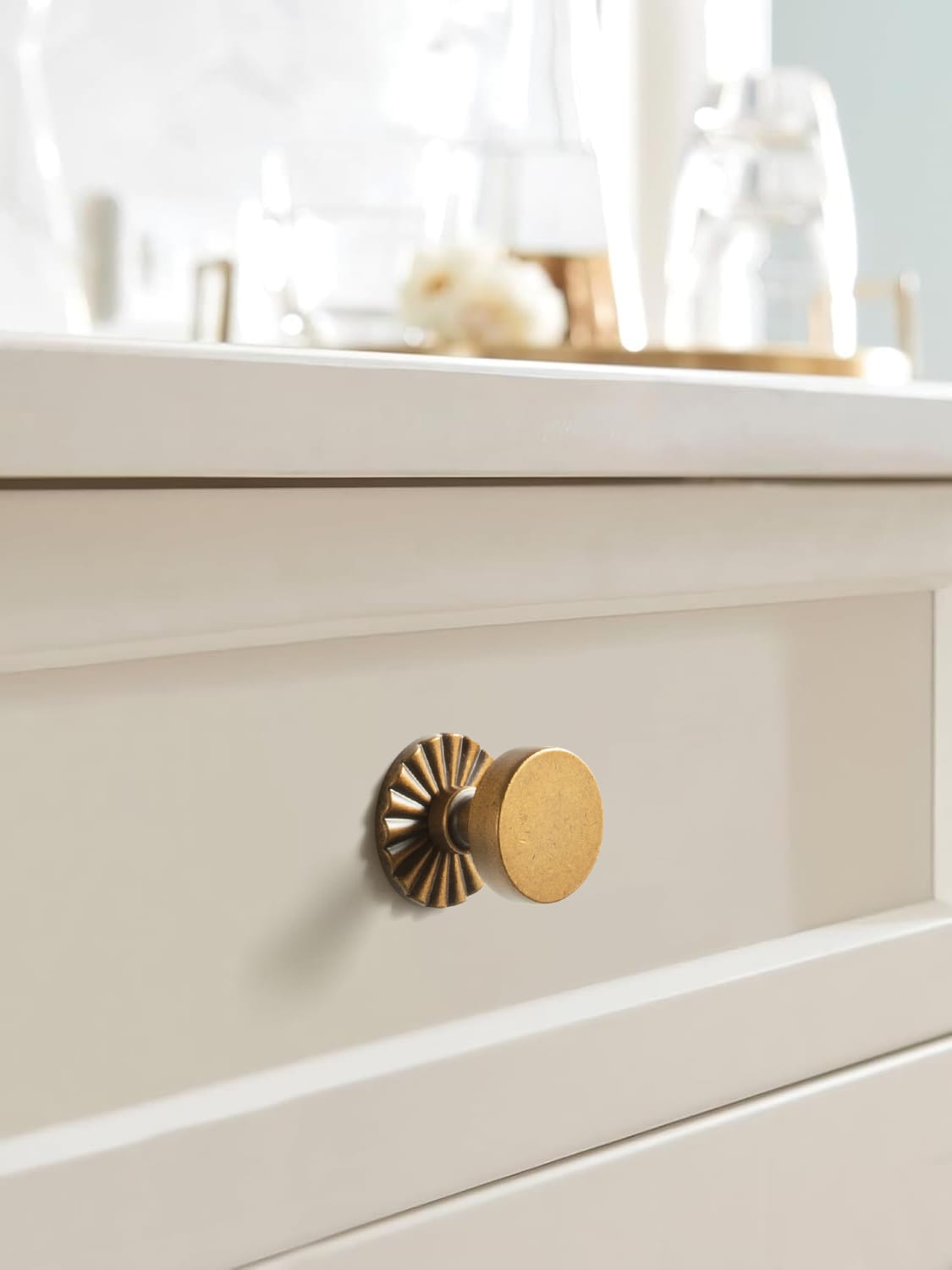Goo-Ki Vintage Brass Zinc Alloy Cabinet Knob with Back Plate Single Hole Center Kitchen Hardware