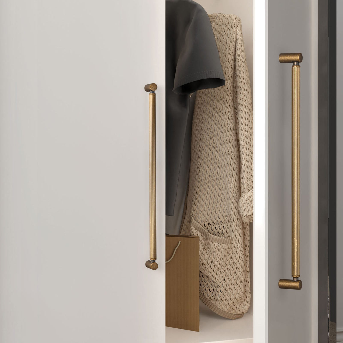 Goo-Ki Vintage Fluted Cabinet Pull Handles, Aluminum Grip Rail with Zinc Alloy End Caps Drawer Bar Pulls for Kitchen Cabinet
