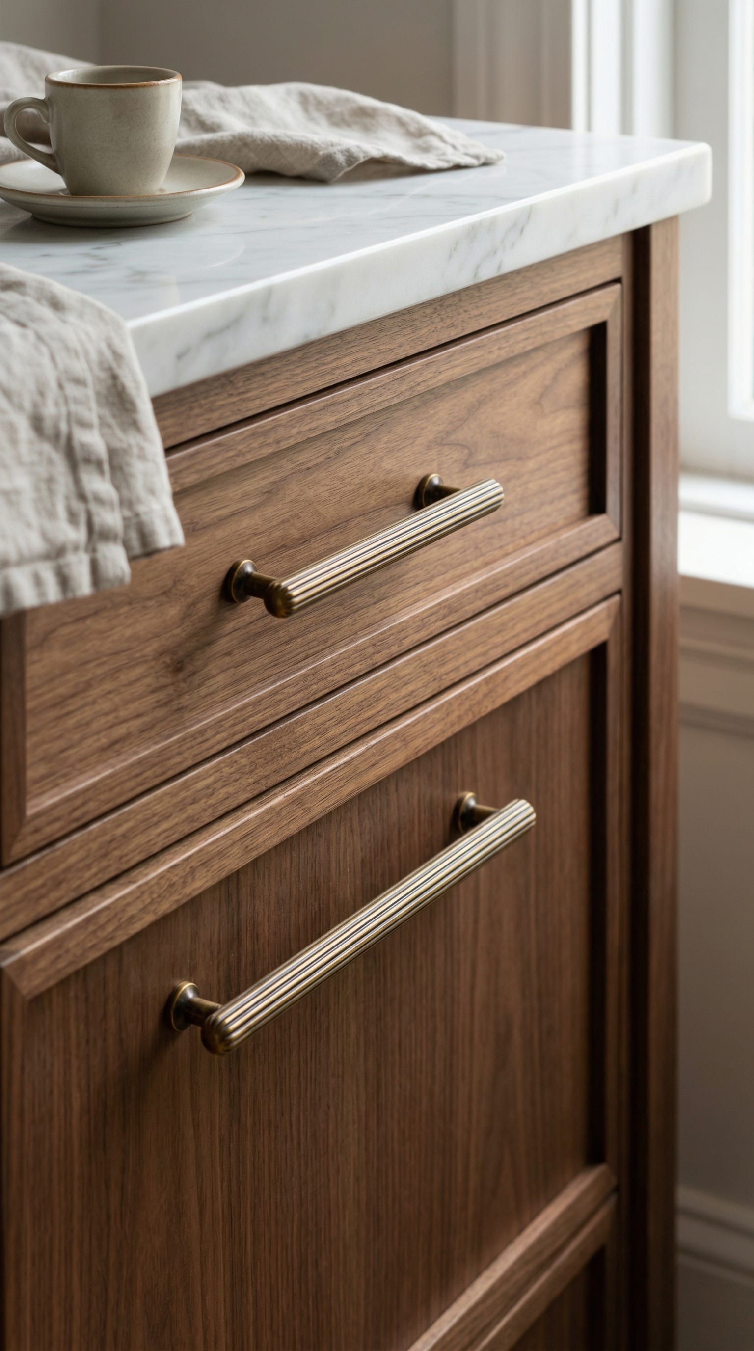 Goo-Ki Vintage Fluted Cabinet Pull Handles Zinc Alloy Ribbed Drawer Bar Pull for Kitchen Cupboard Bathroom Vanity