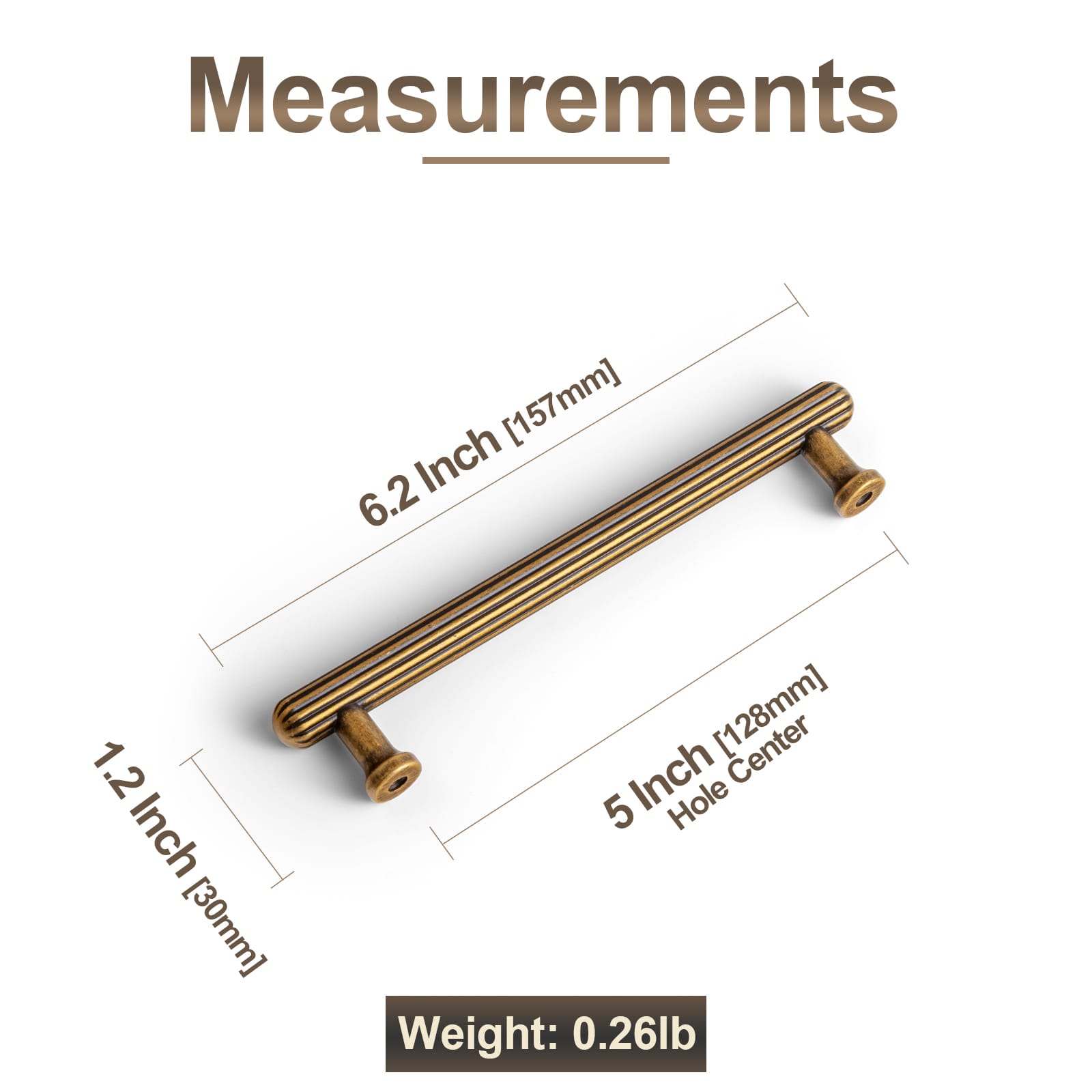 Goo-Ki Vintage Fluted Cabinet Pull Handles Zinc Alloy Ribbed Drawer Bar Pull for Kitchen Cupboard Bathroom Vanity