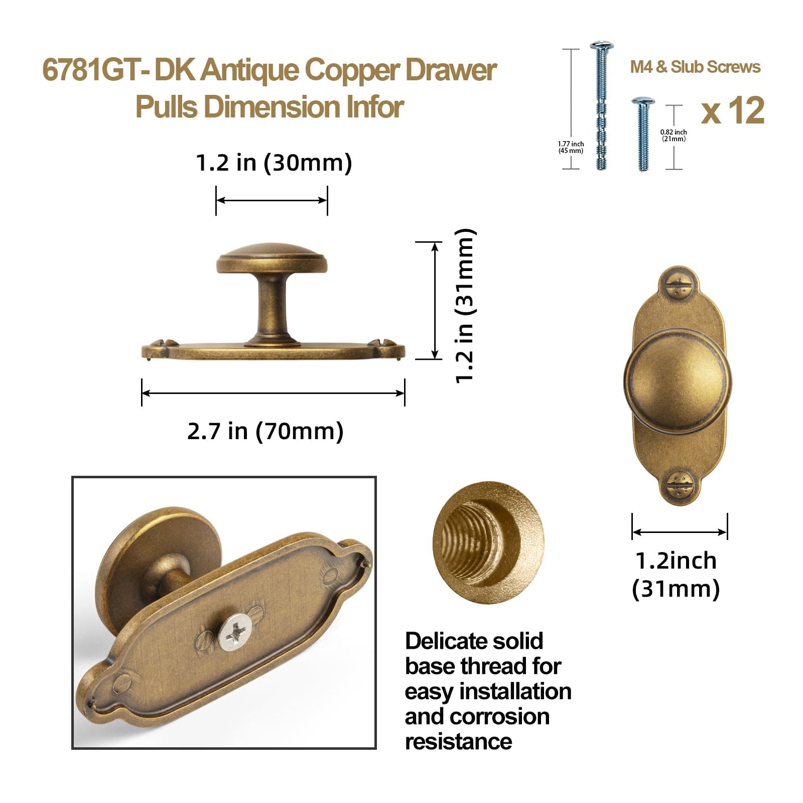 Goo-Ki Vintage Retro Bronze Drawer Knob Kitchen Hardware Single Hole Cabinet Knobs