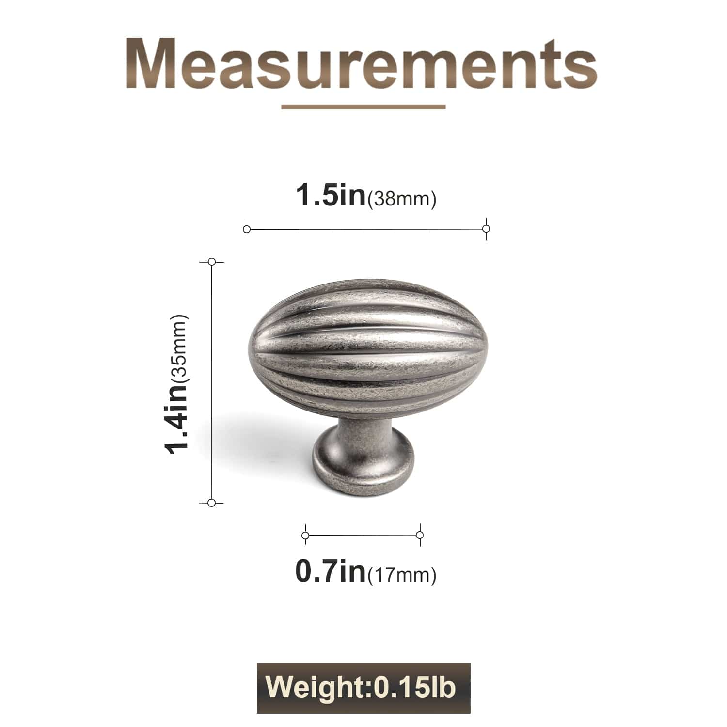 Goo-Ki Vintage Ribbed Oval Zinc Alloy Cabinet Knobs - Sturdy Hardware for Kitchen