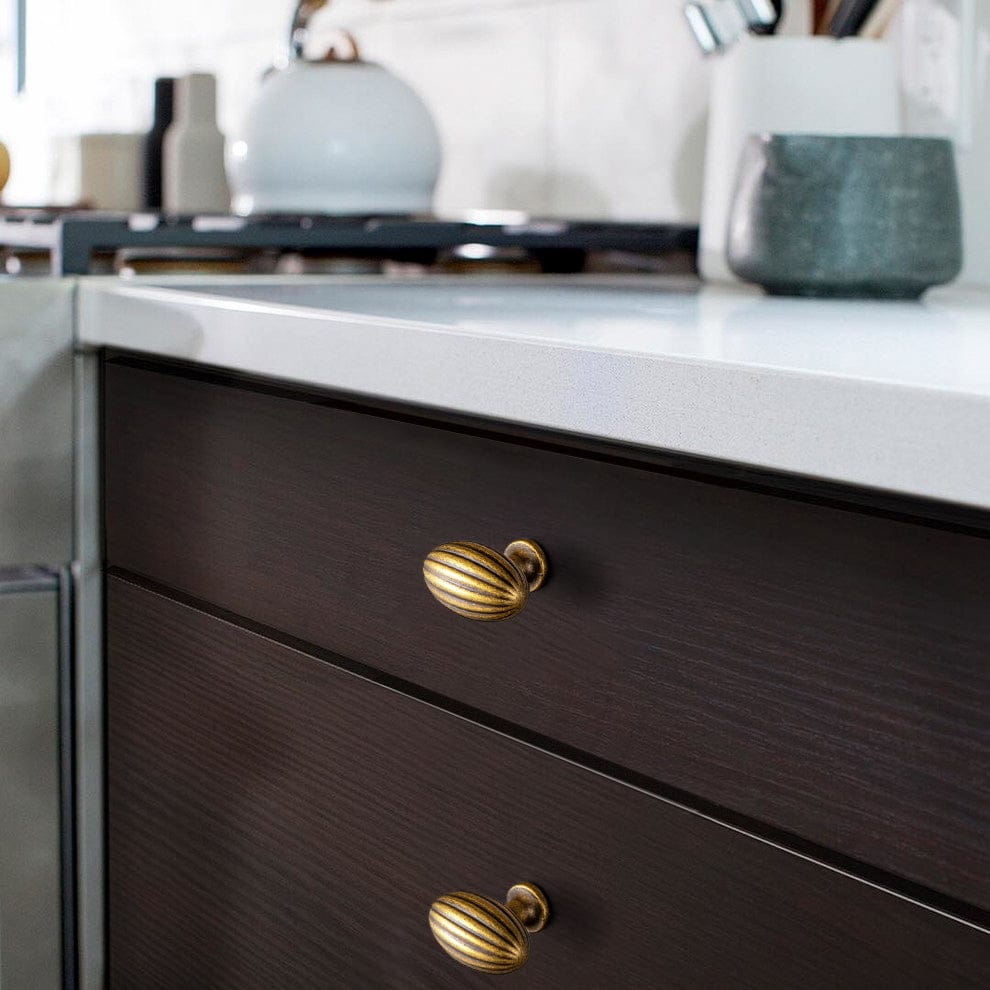 Goo-Ki Vintage Ribbed Oval Zinc Alloy Cabinet Knobs - Sturdy Hardware for Kitchen