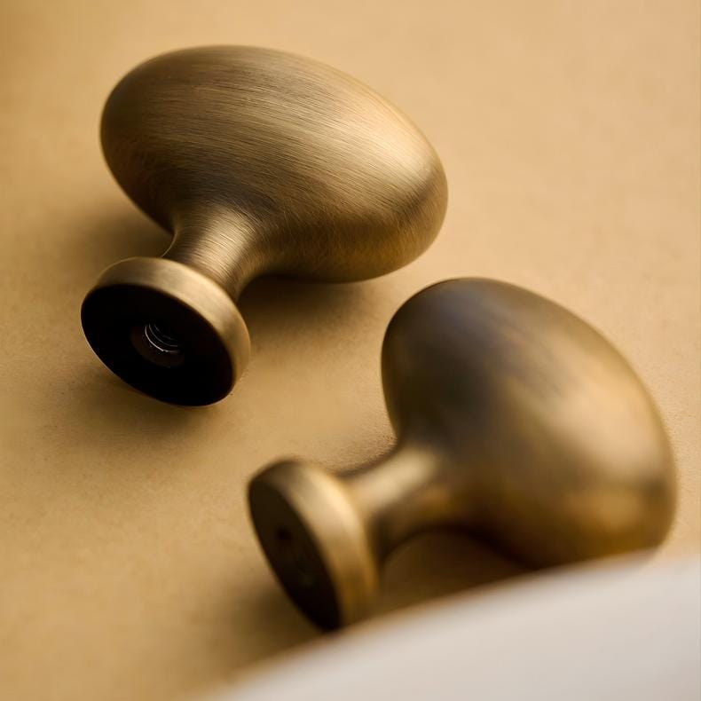 Goo-Ki Vintage Style Solid Brass Oval Pigeon Egg Shape 1.4 Inch Diameter Cabinet Knobs for Kitchen & Bathroom