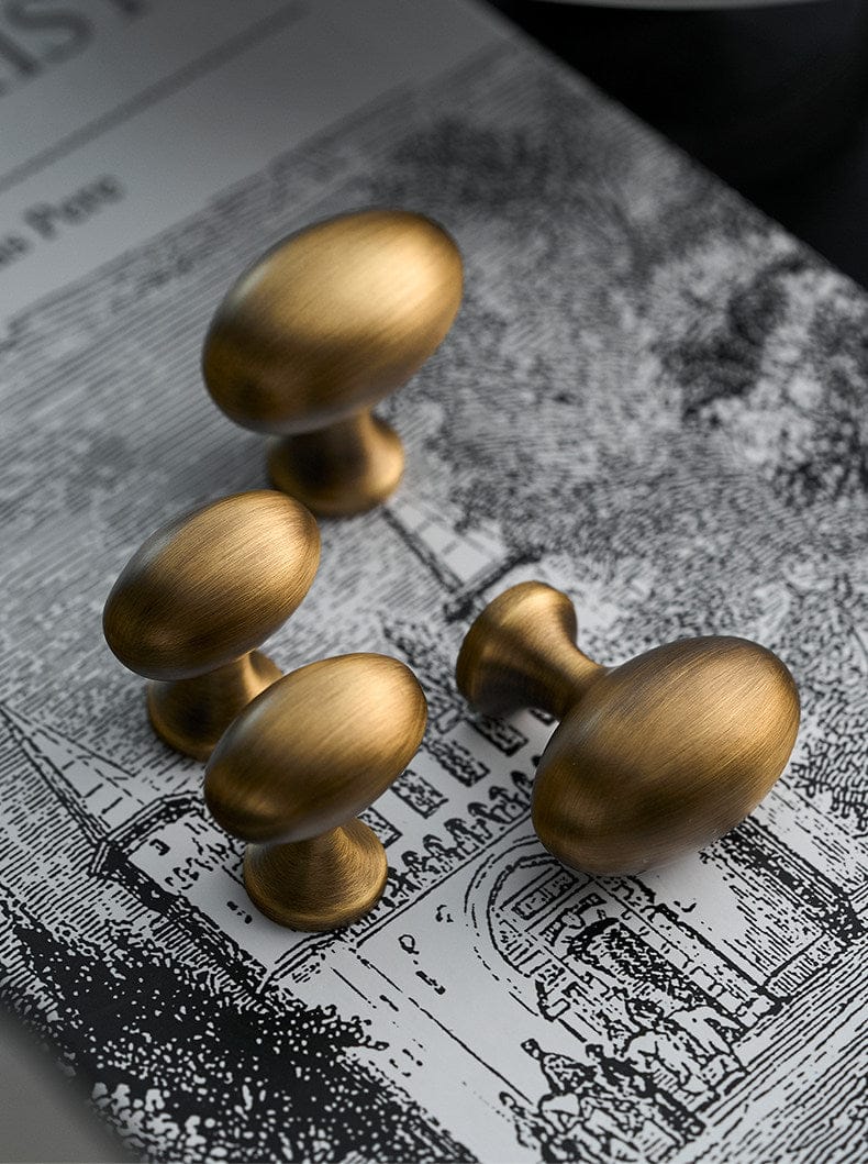 Goo-Ki Vintage Style Solid Brass Oval Pigeon Egg Shape 1.4 Inch Diameter Cabinet Knobs for Kitchen & Bathroom