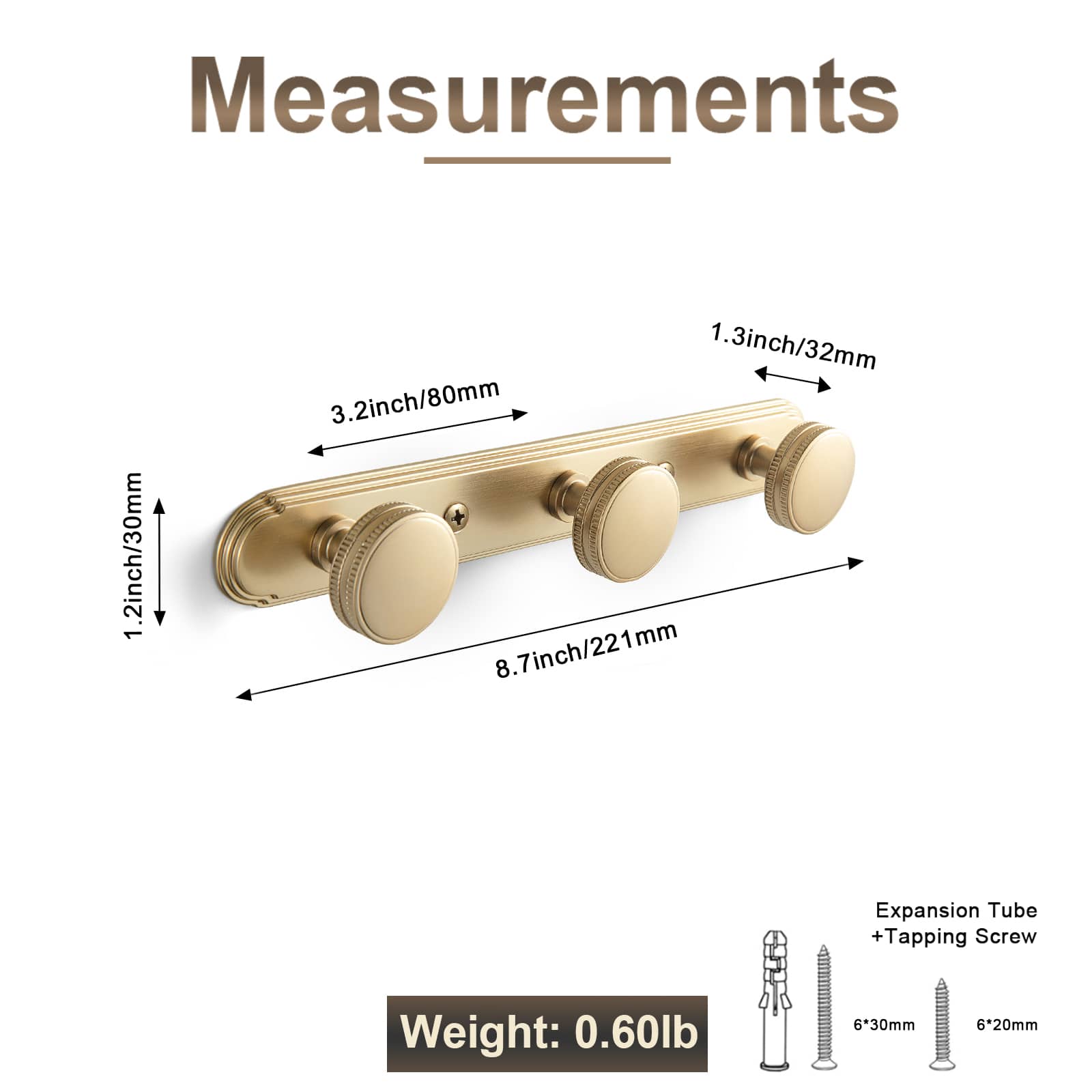 Goo-Ki Vintage Zinc Alloy Coat Hook Rail with Knurled Round Knobs, Wall-Mounted Hanger Rack for Entryway, Bathroom & Closet