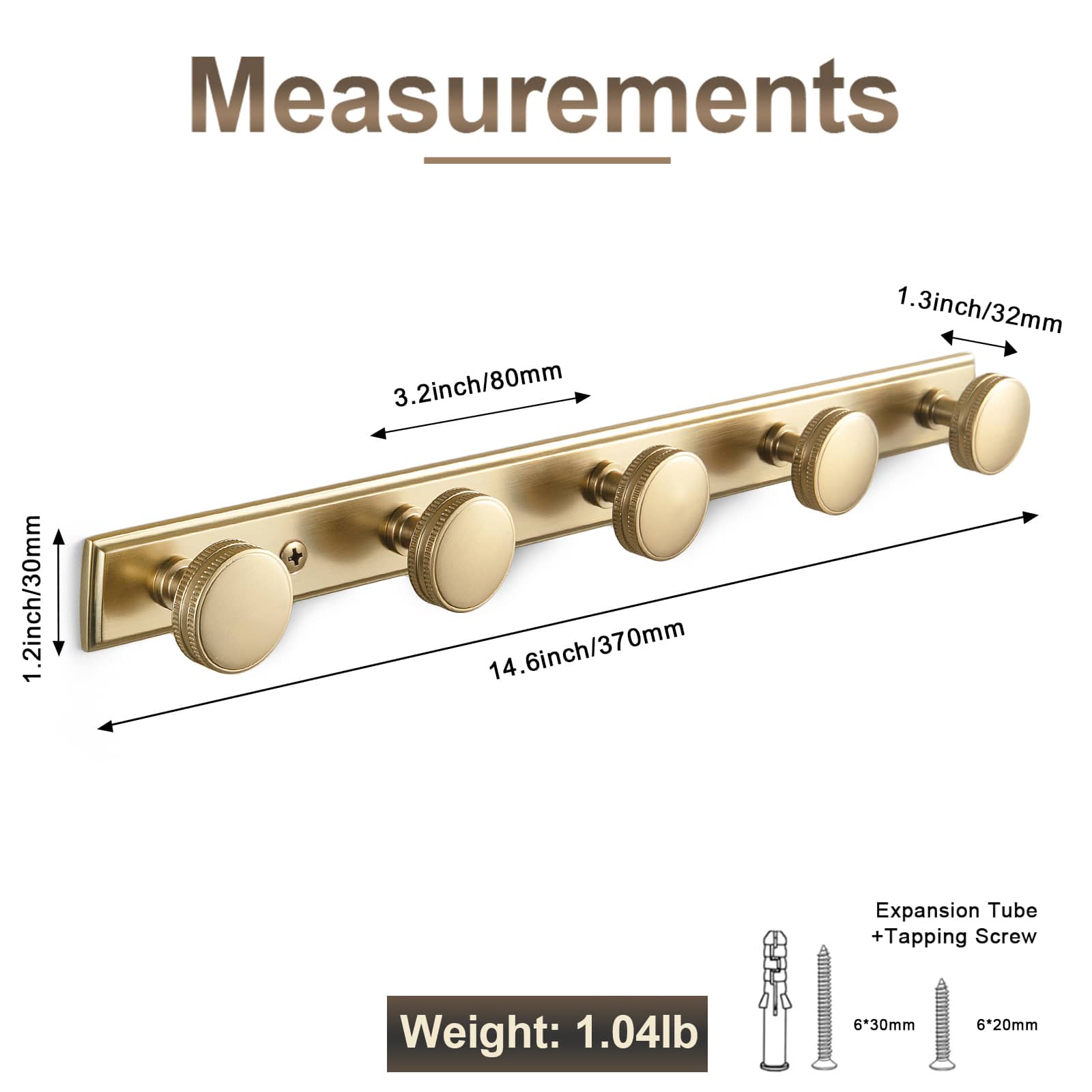 Goo-Ki Vintage Zinc Alloy Coat Hook Rail with Knurled Round Knobs, Wall-Mounted Hanger Rack for Entryway, Bathroom & Closet