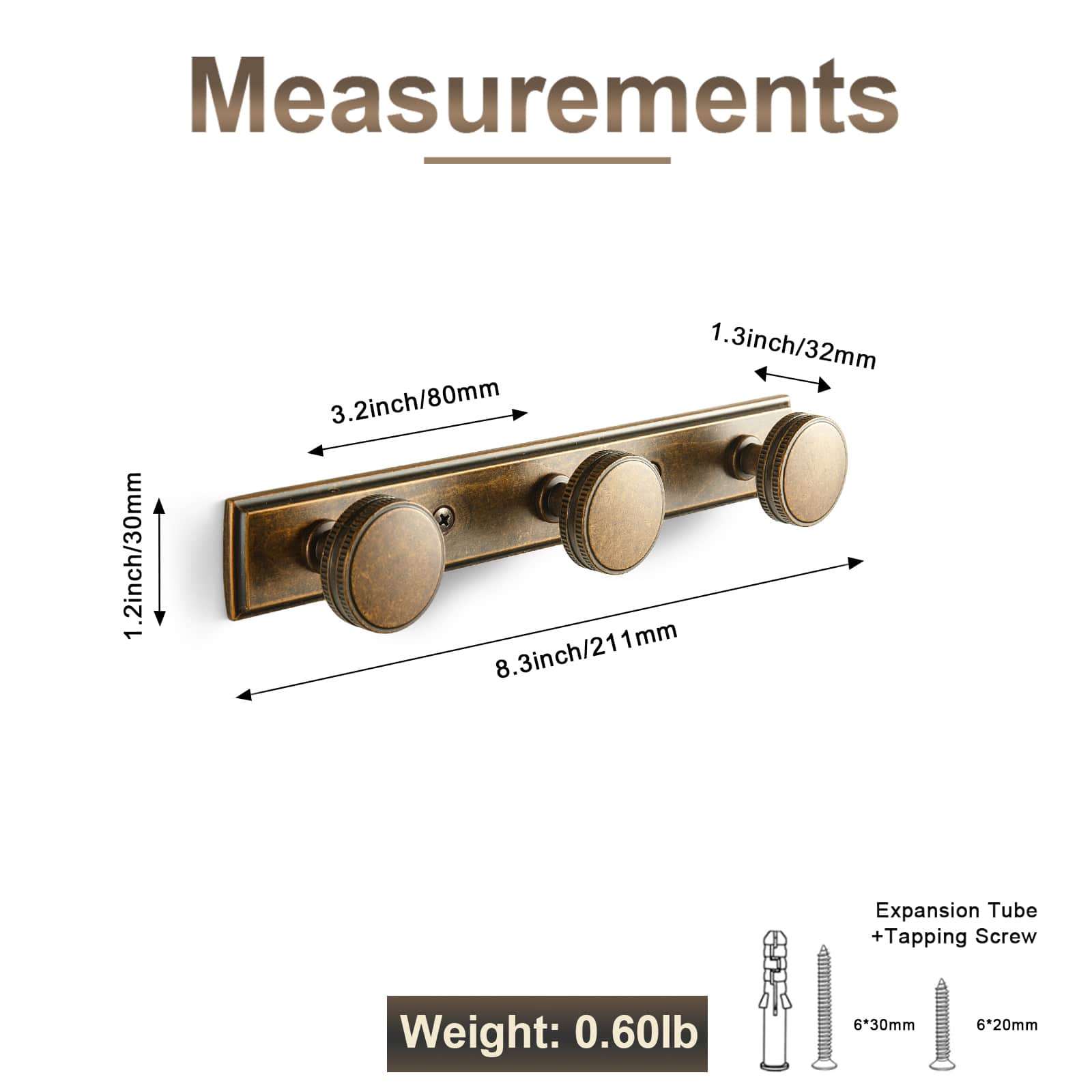Goo-Ki Vintage Zinc Alloy Coat Hook Rail with Knurled Round Knobs, Wall-Mounted Hanger Rack for Entryway, Bathroom & Closet