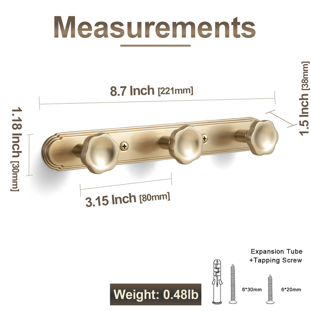 Goo-Ki Wall Mounted Zinc Alloy Floral Knob Coat Hook Rack, Decorative Robe Hook Rail for Home Storage & Decor