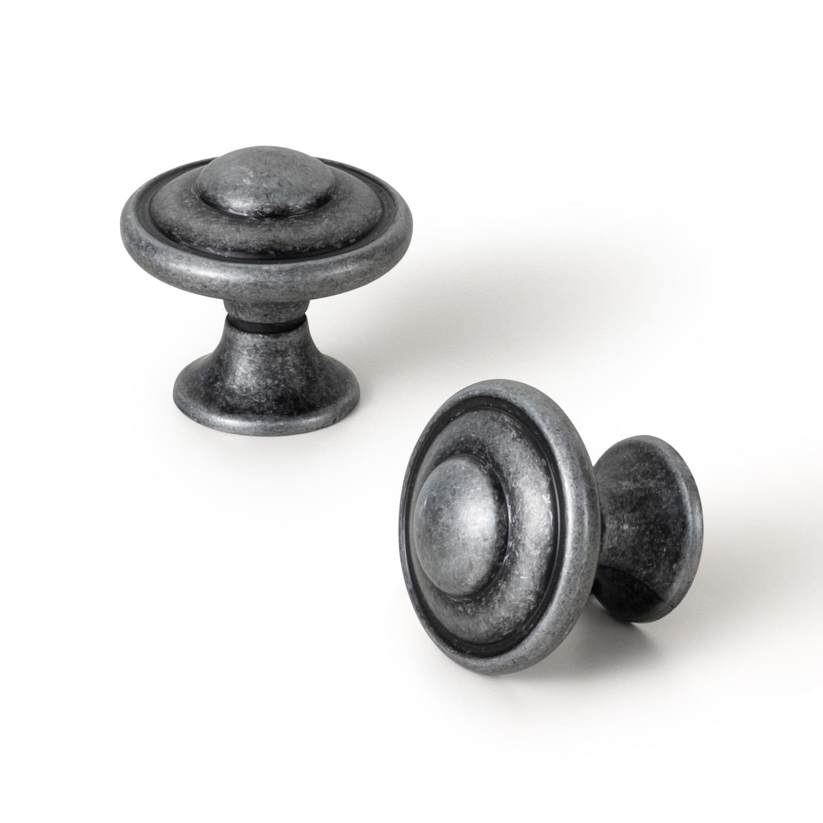 Goo-Ki Weathered Nickel / Knob / 12 Pack Vintage Decorative Cabinet Knobs with Layered Concentric Ring Design for Classic Kitchen Drawer